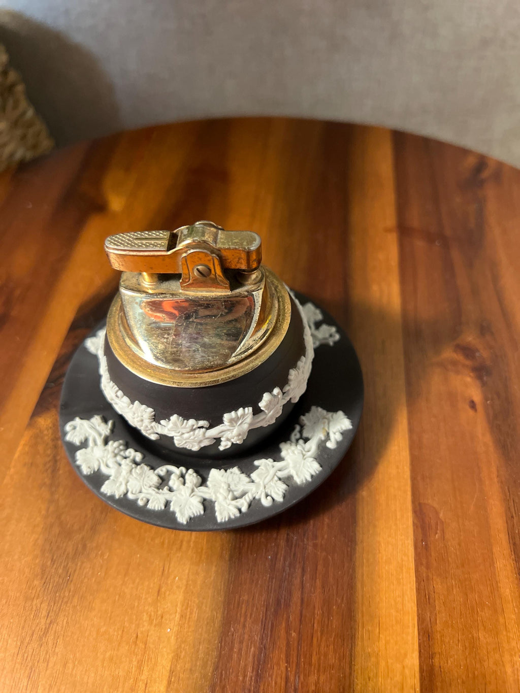 Vintage Black Jasperware Wedgwood Lighter And Ashtray