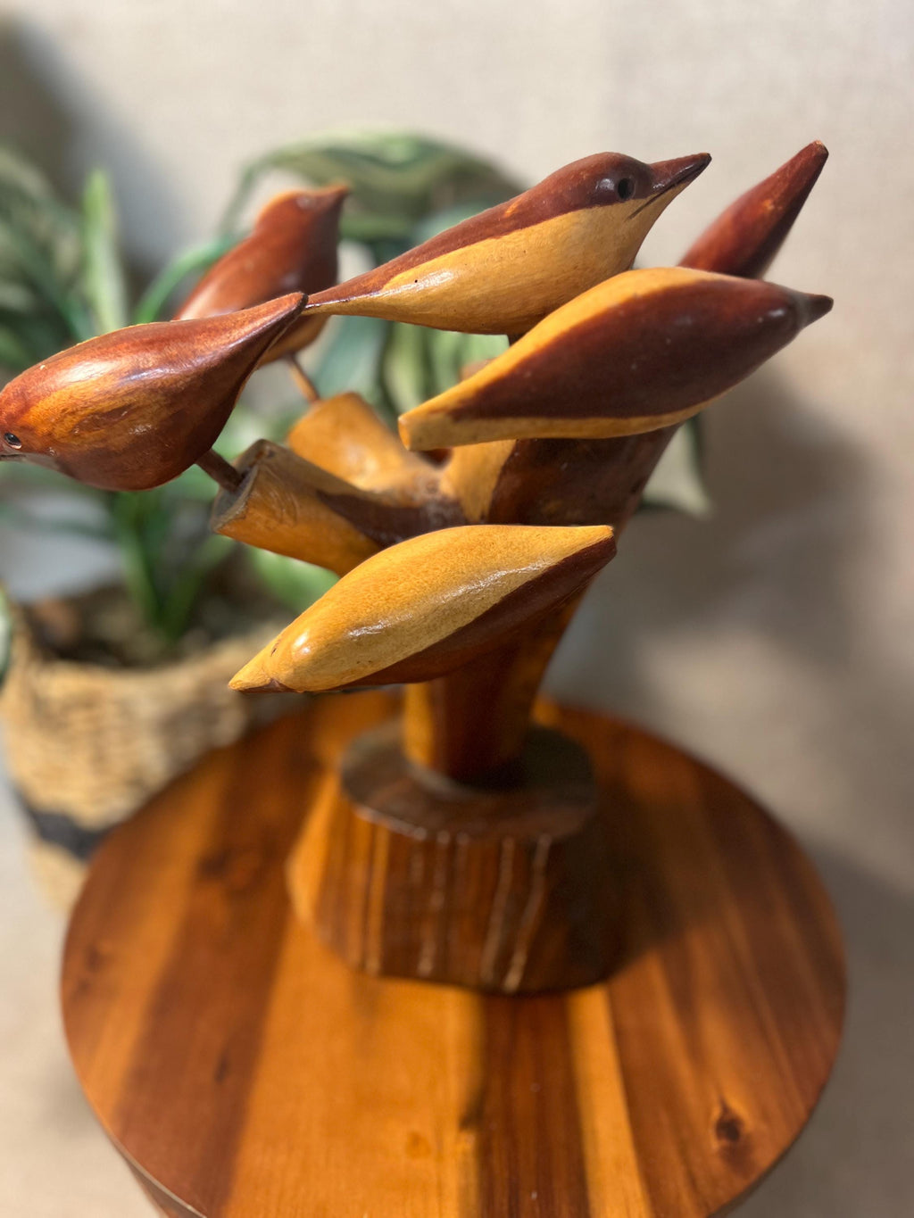 Vintage Hand Carved Whittled Birds In Tree made in Jamaica