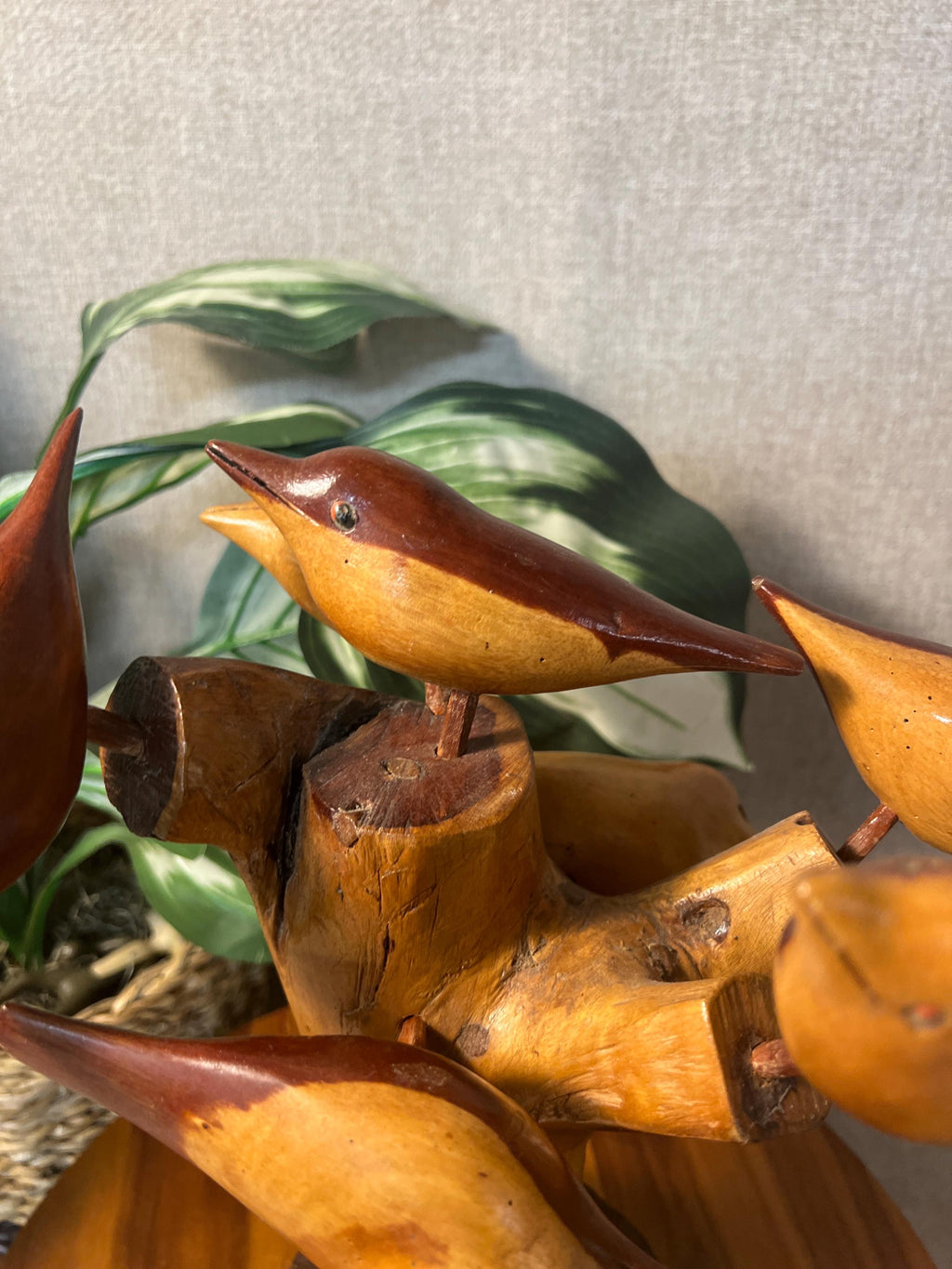Vintage Hand Carved Whittled Birds In Tree made in Jamaica