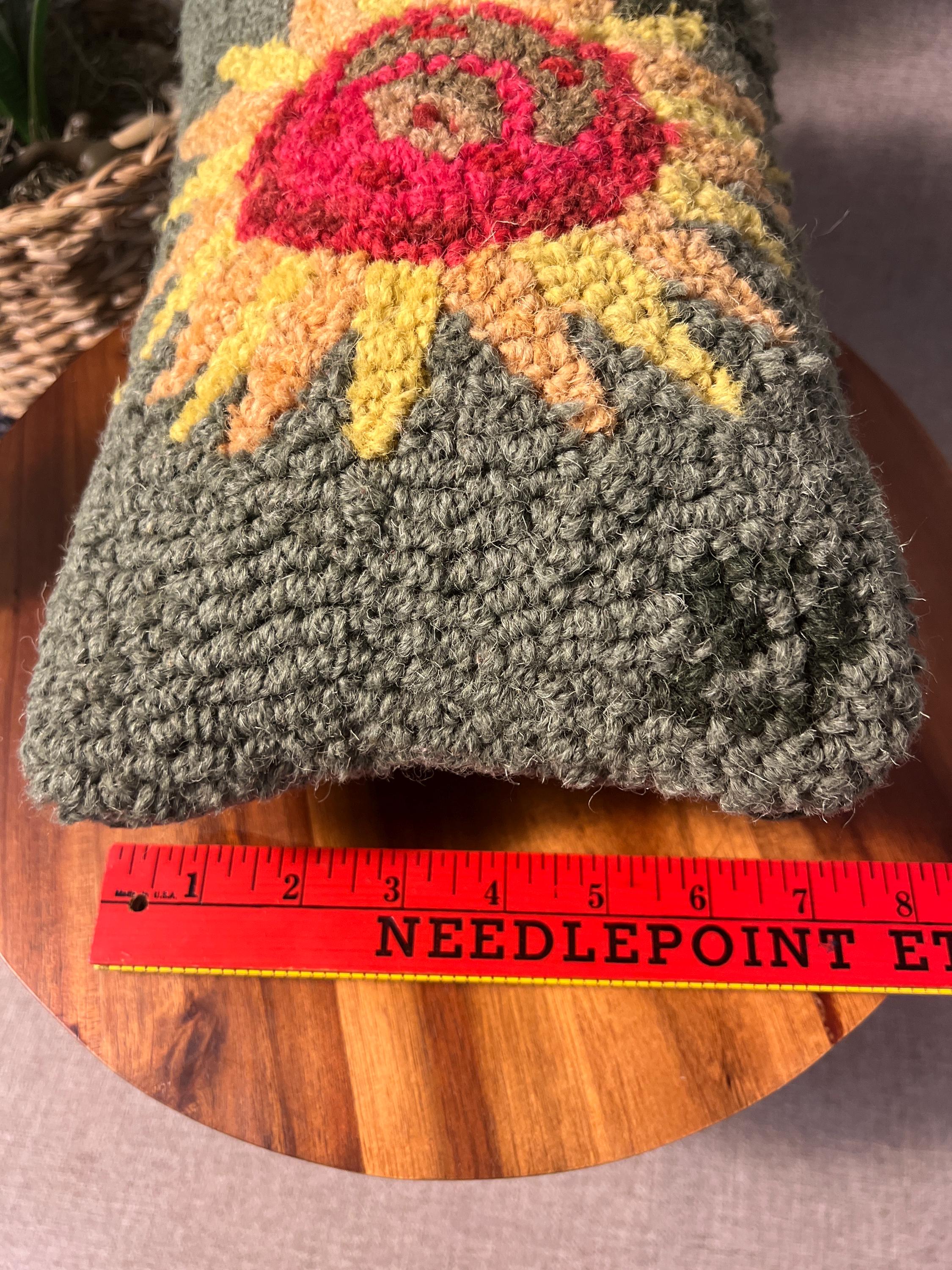 Laura Megroz Chandler 4 Corners Wool Hand Hooked SUNFLOWER Pillow 12 X 8"