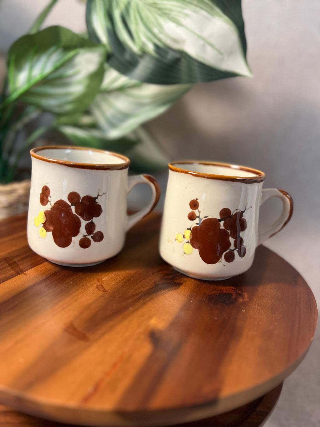 Pottery Mug  Flowers yellow Set of 2