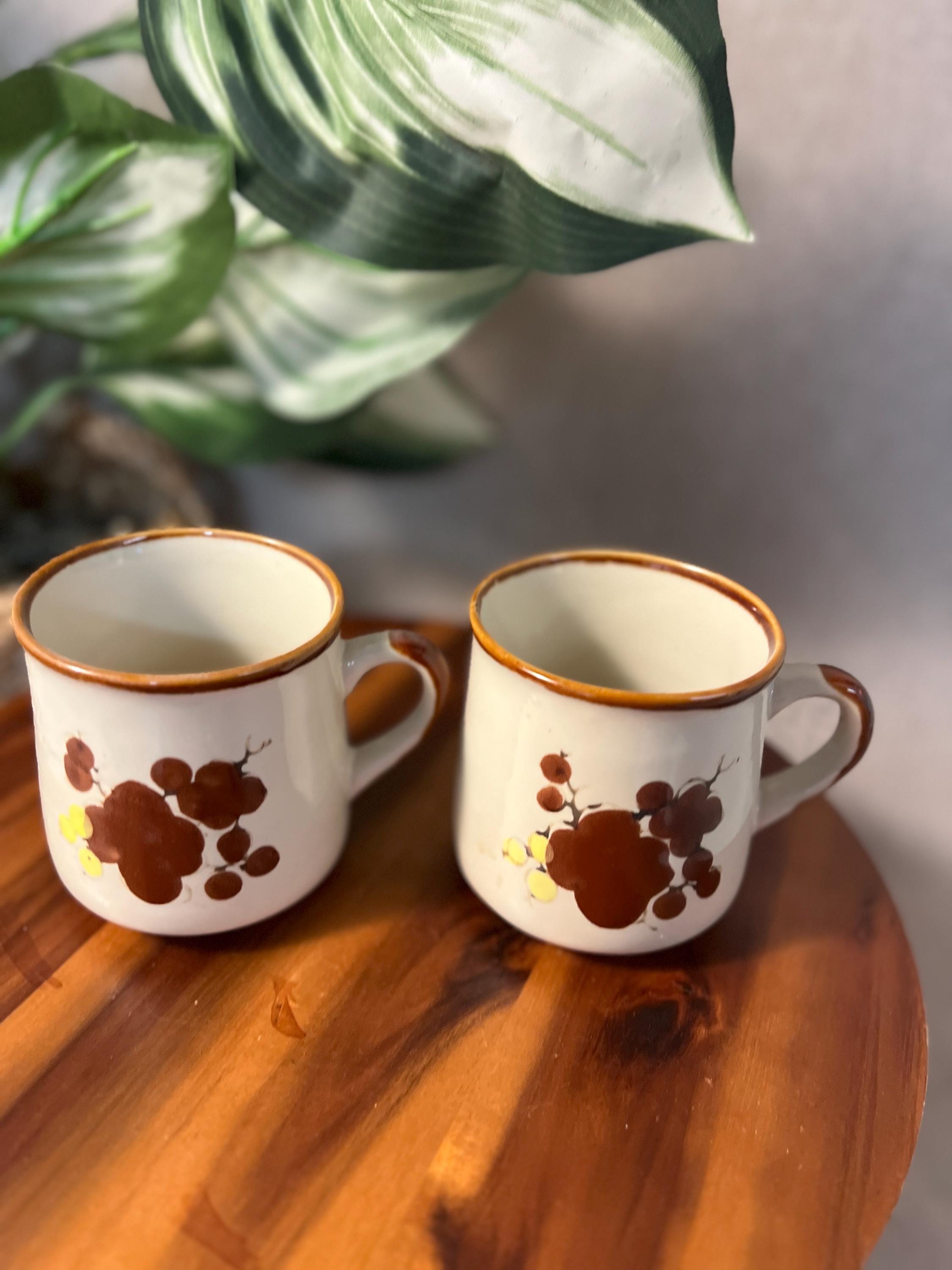 Pottery Mug  Flowers yellow Set of 2
