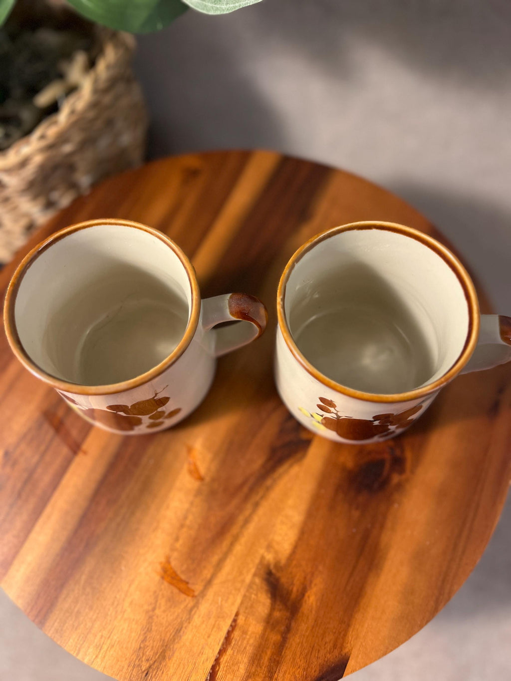 Pottery Mug  Flowers yellow Set of 2