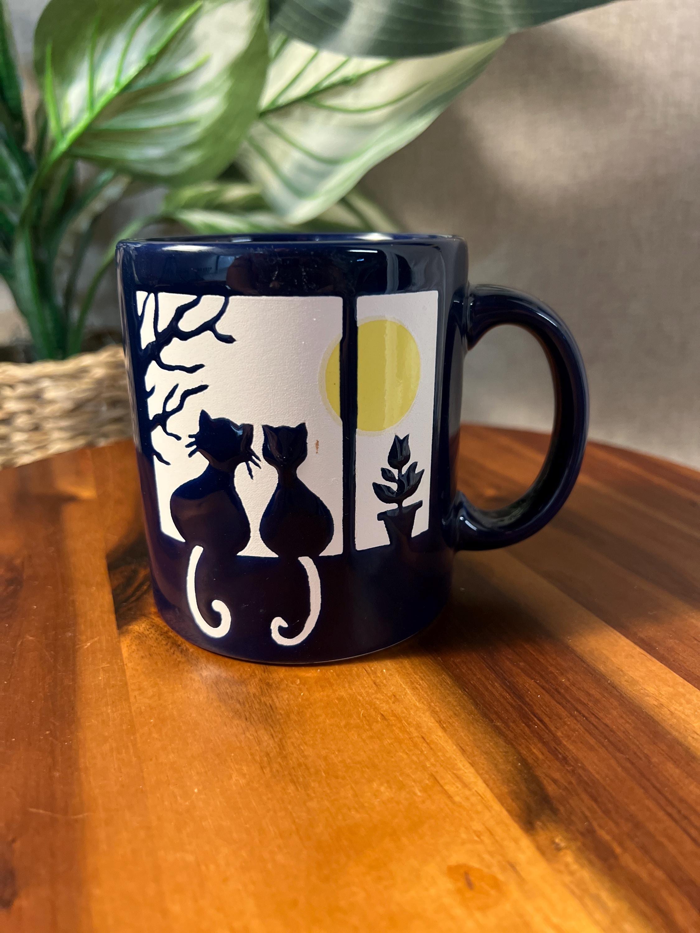 Vintage Waechtersbach Navy Blue Cats in window Coffee Cups /Mugs From WEST GERMANY
