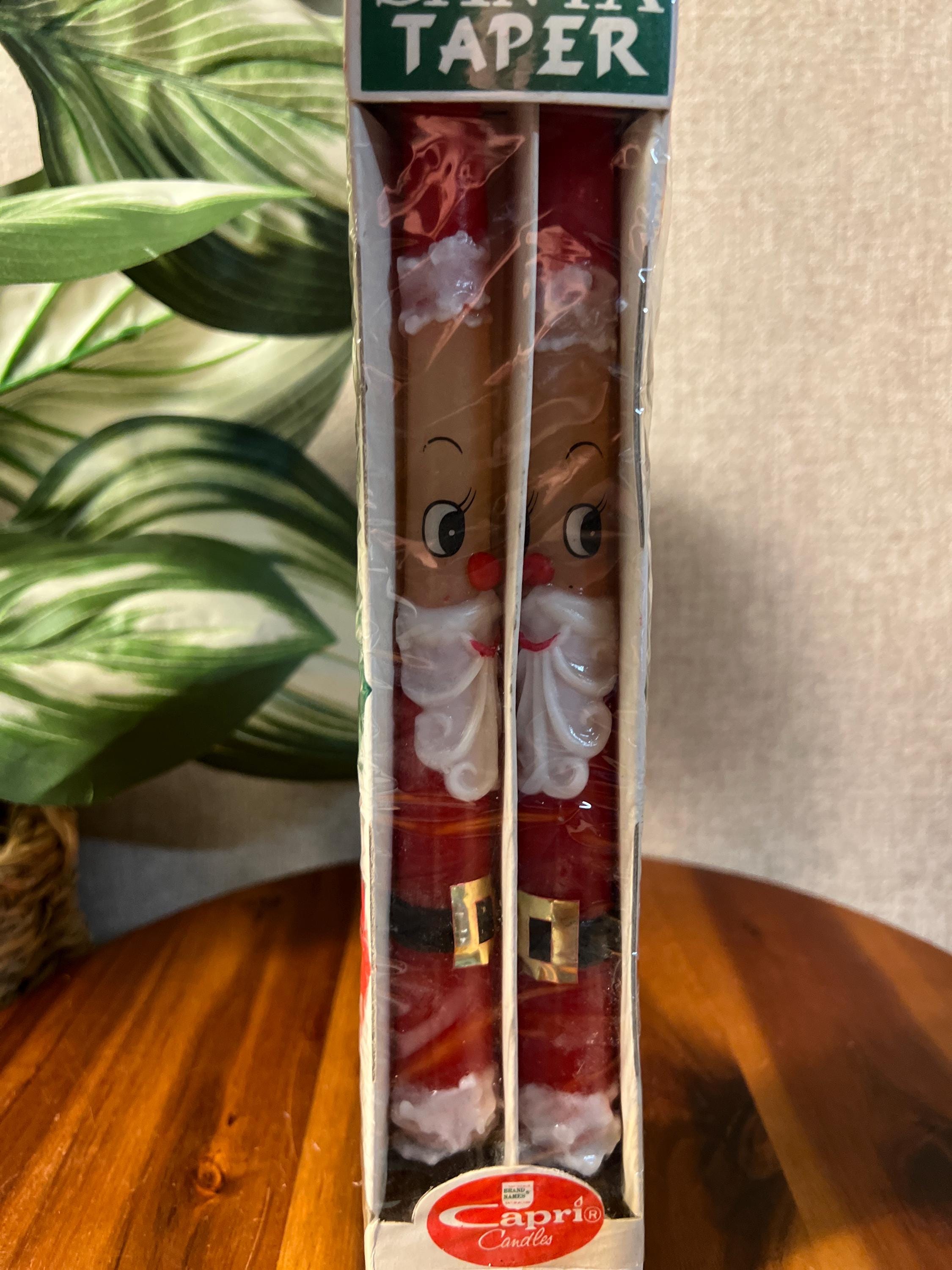 Vintage Capri Kitschy Red Santa Claus Christmas Xmas Tall Wax Taper Candles new old stock