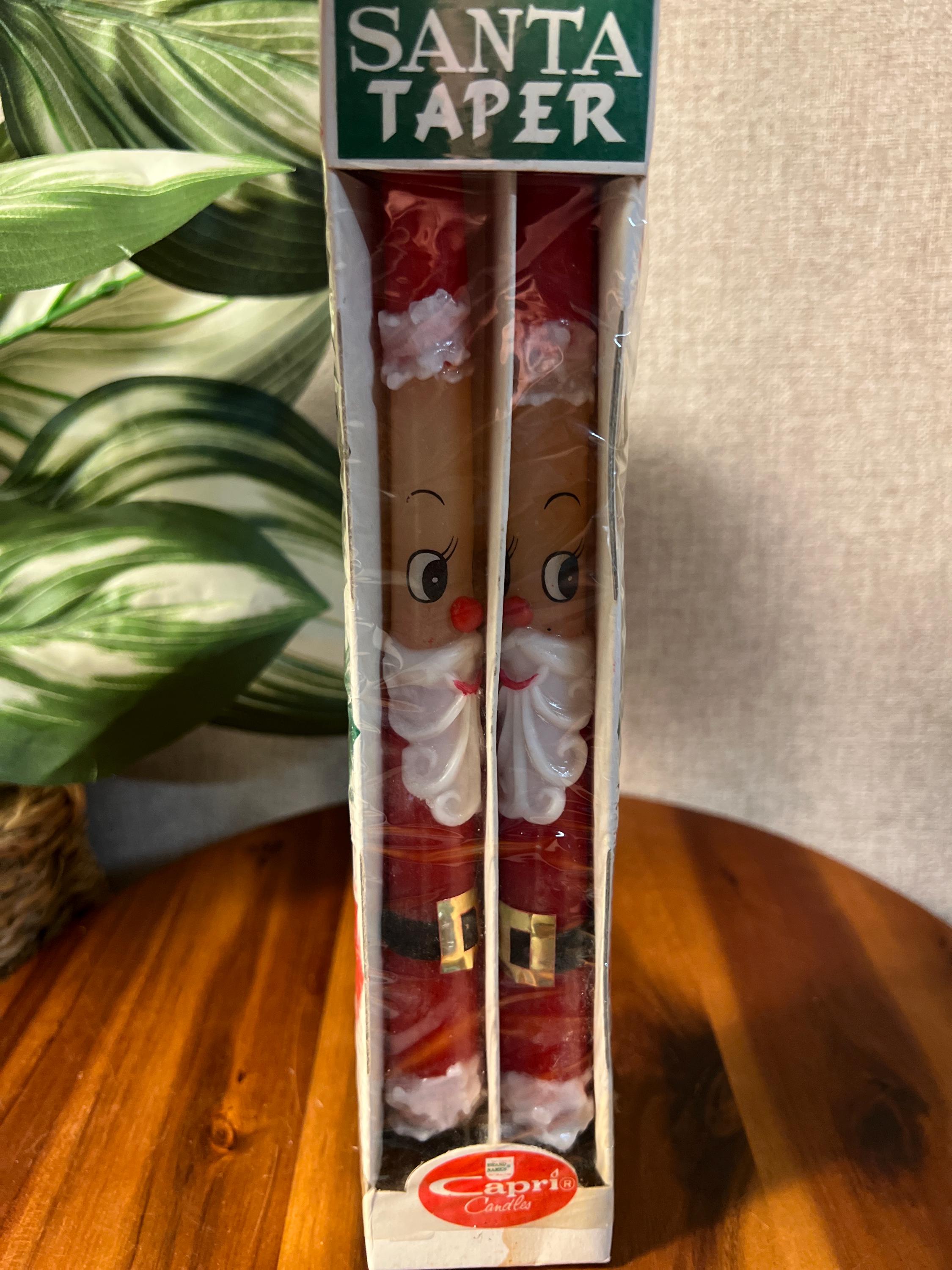 Vintage Capri Kitschy Red Santa Claus Christmas Xmas Tall Wax Taper Candles new old stock