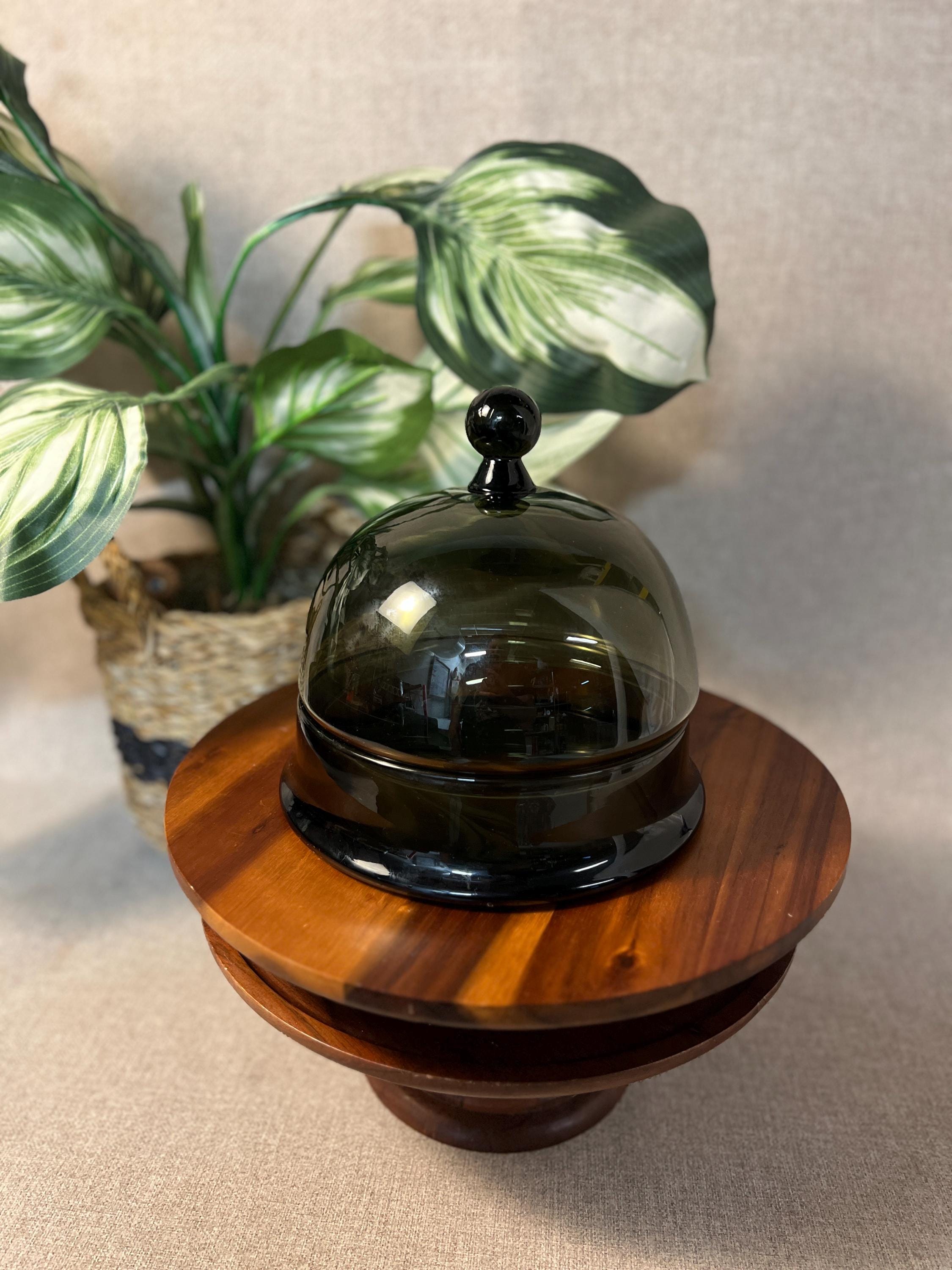 Vintage Cheese Dish w/ Smoky Glass Dome Cloche Lid