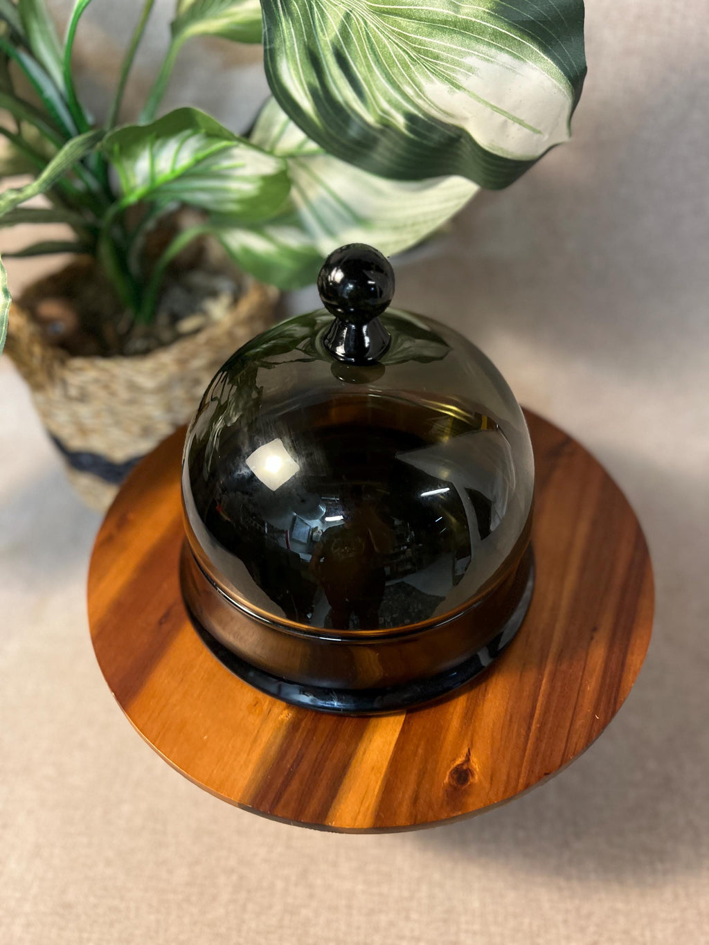 Vintage Cheese Dish w/ Smoky Glass Dome Cloche Lid