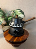 MCM VTG Fondue Pot Complete Set Retro Black/white Wood Handle & Knob Japan