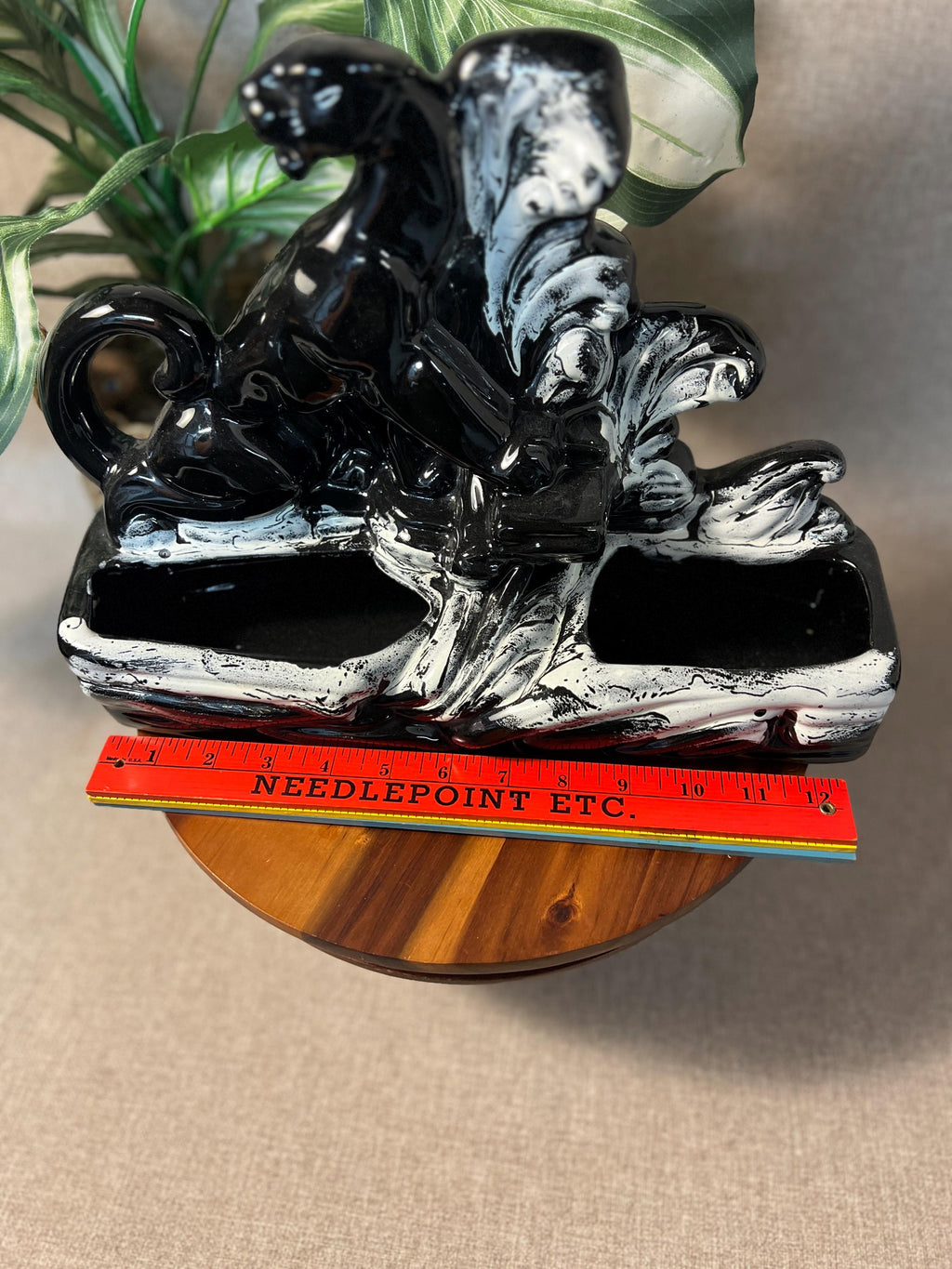 1950s Black Panther TV Lamp Planter — MCM Ceramic, Fitted & Ready to Light