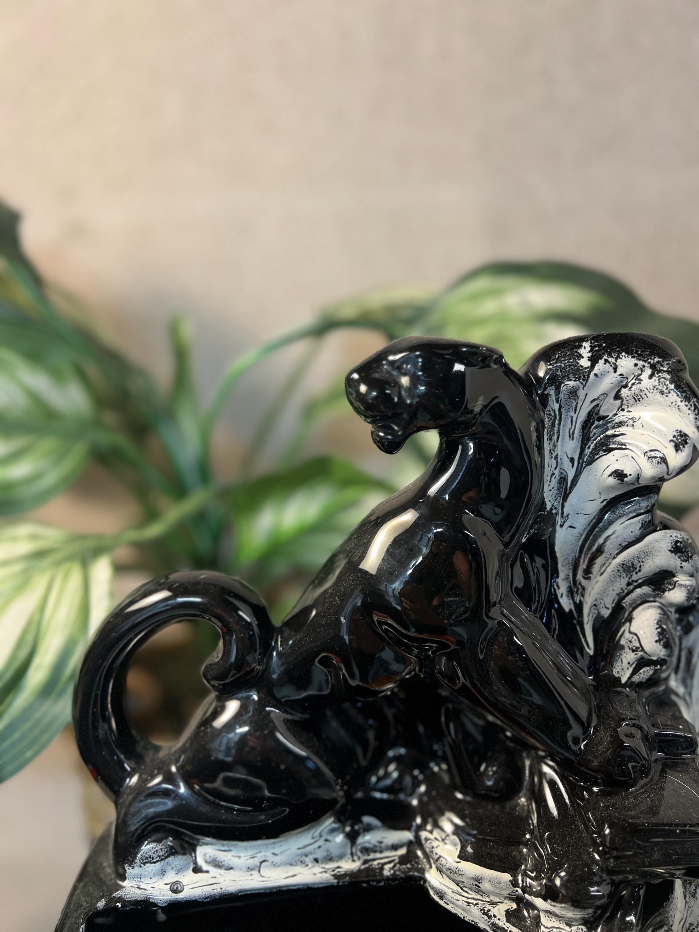 1950s Black Panther TV Lamp Planter — MCM Ceramic, Fitted & Ready to Light