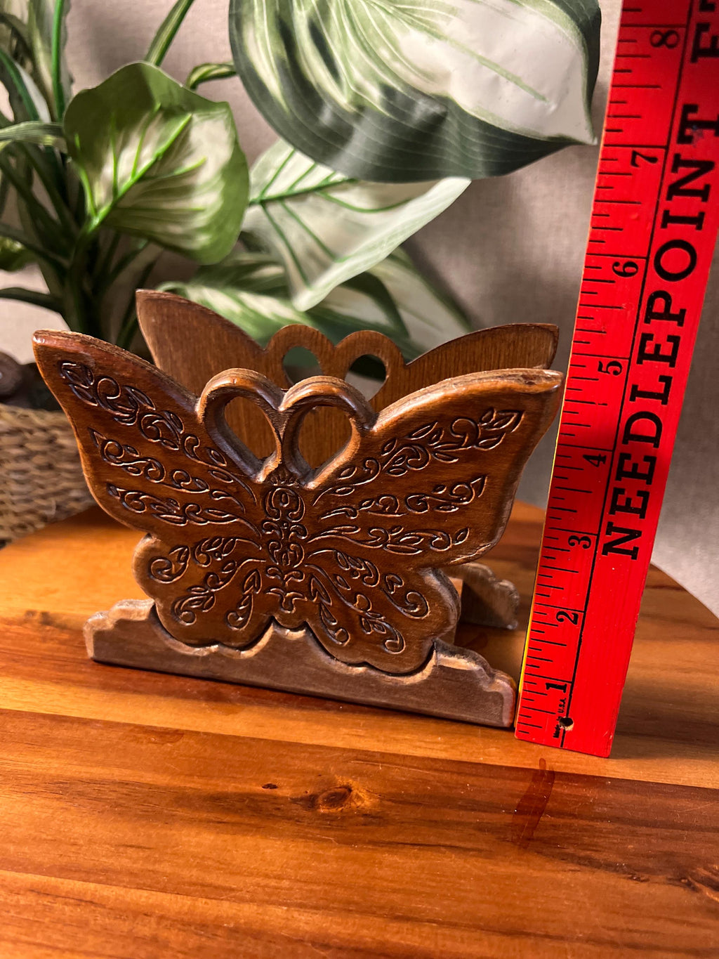 Vintage 1970s Hand Carved Wooden Butterfly Napkin Holder Tabletop