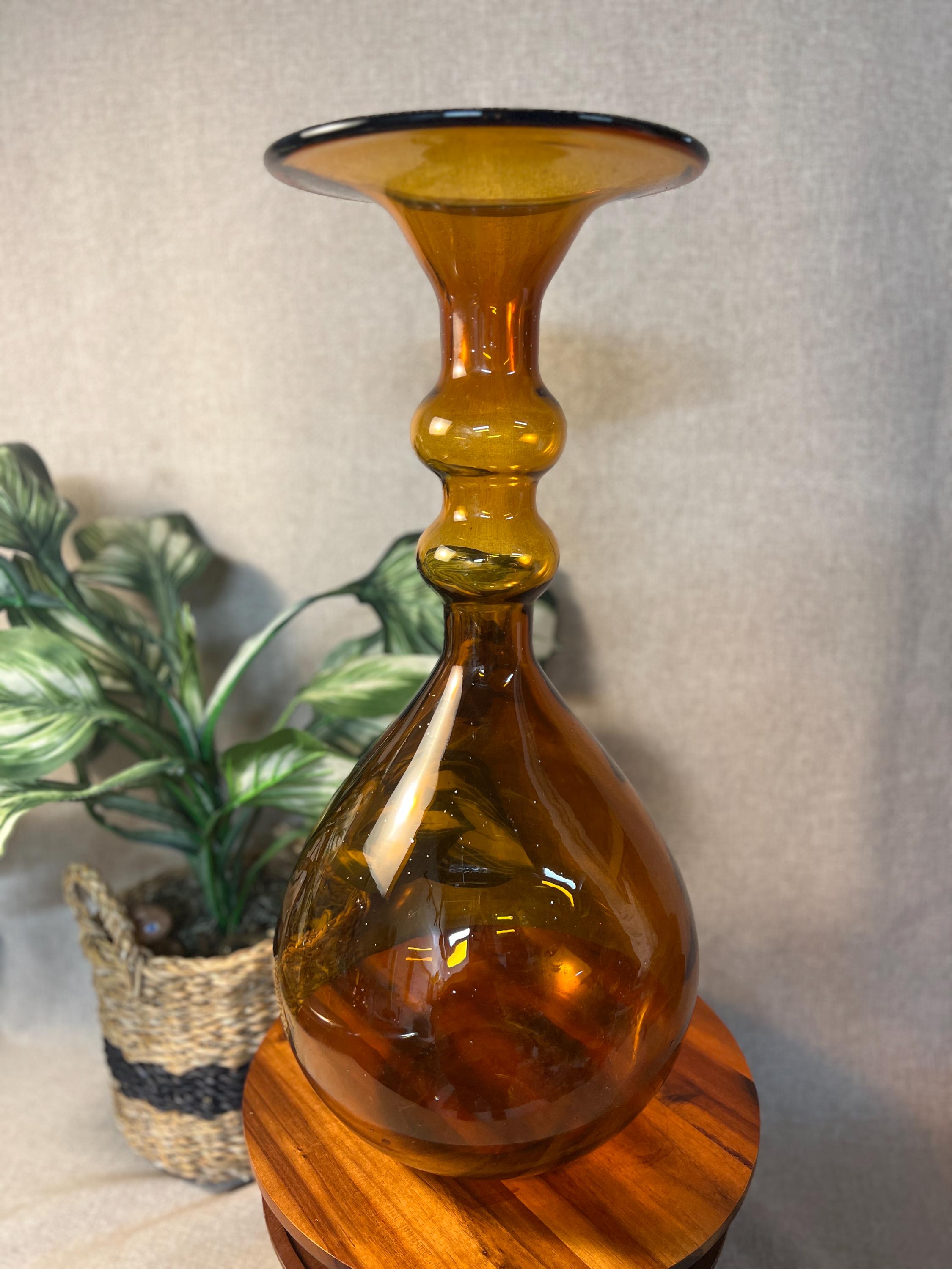 Vintage Mid-Century Modern Marakesh amber glass vase Tall