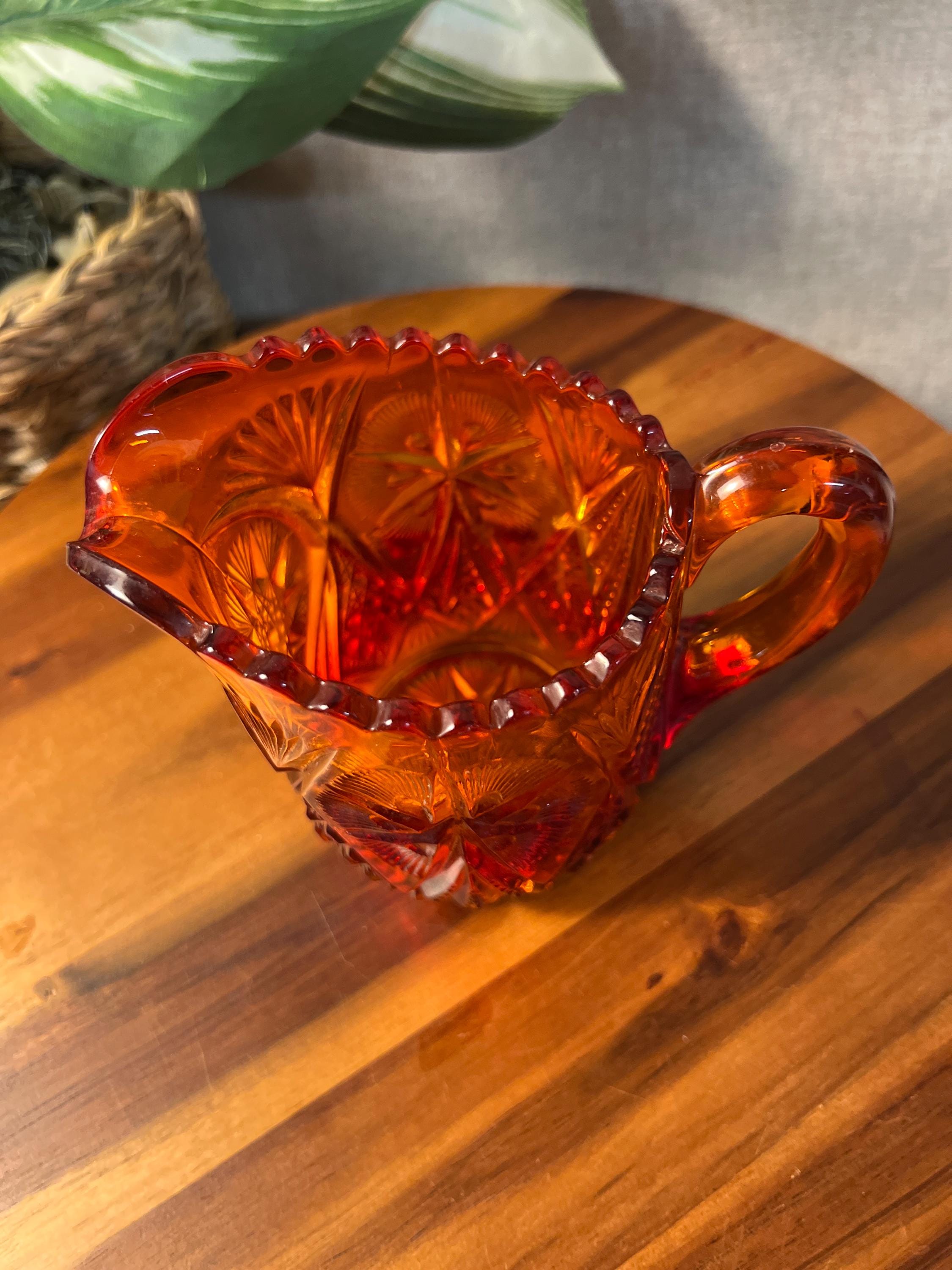 Amberina Pressed Glass Creamer Red Gold Hobstar Pattern