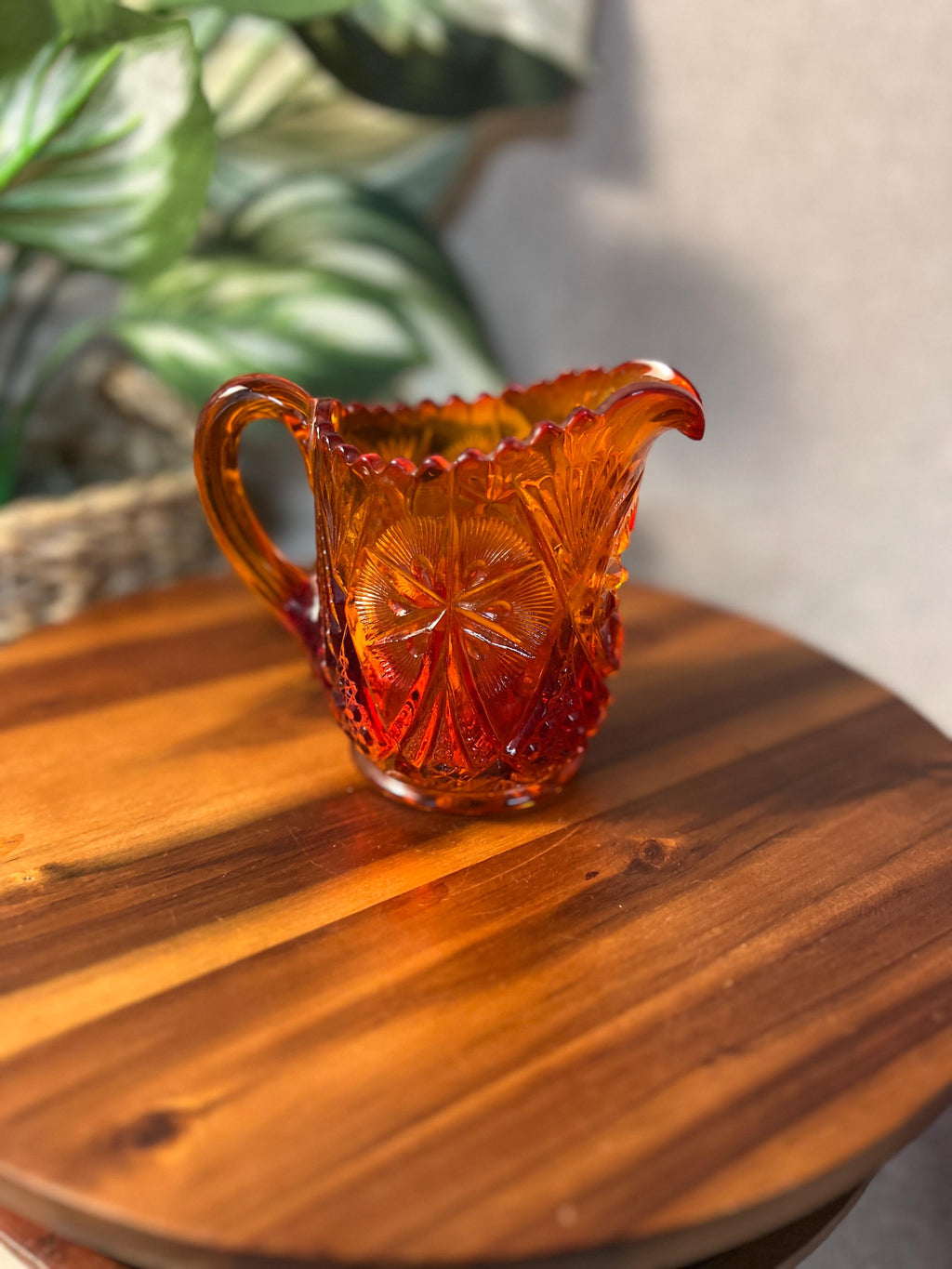 Amberina Pressed Glass Creamer Red Gold Hobstar Pattern