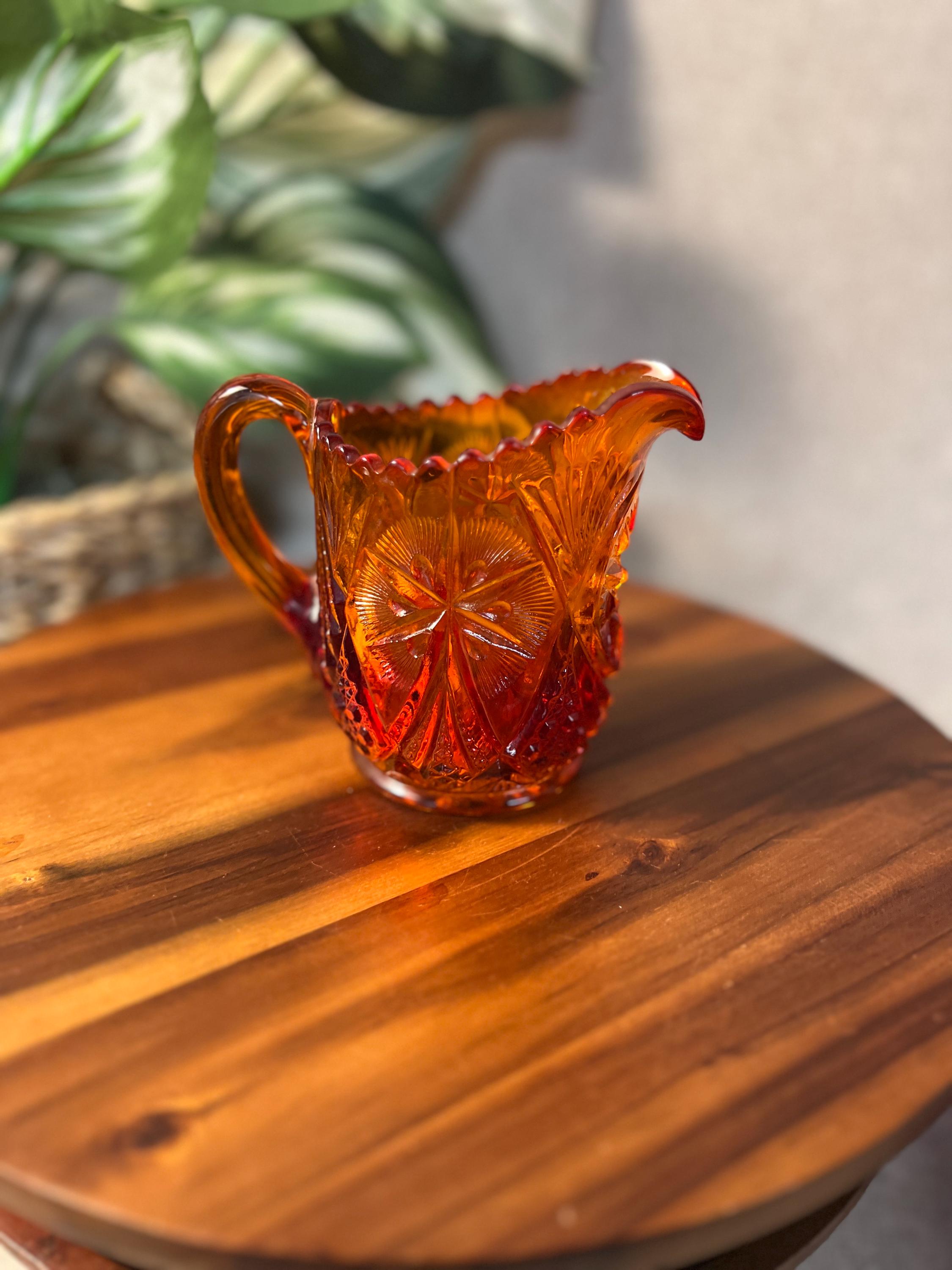 Amberina Pressed Glass Creamer Red Gold Hobstar Pattern