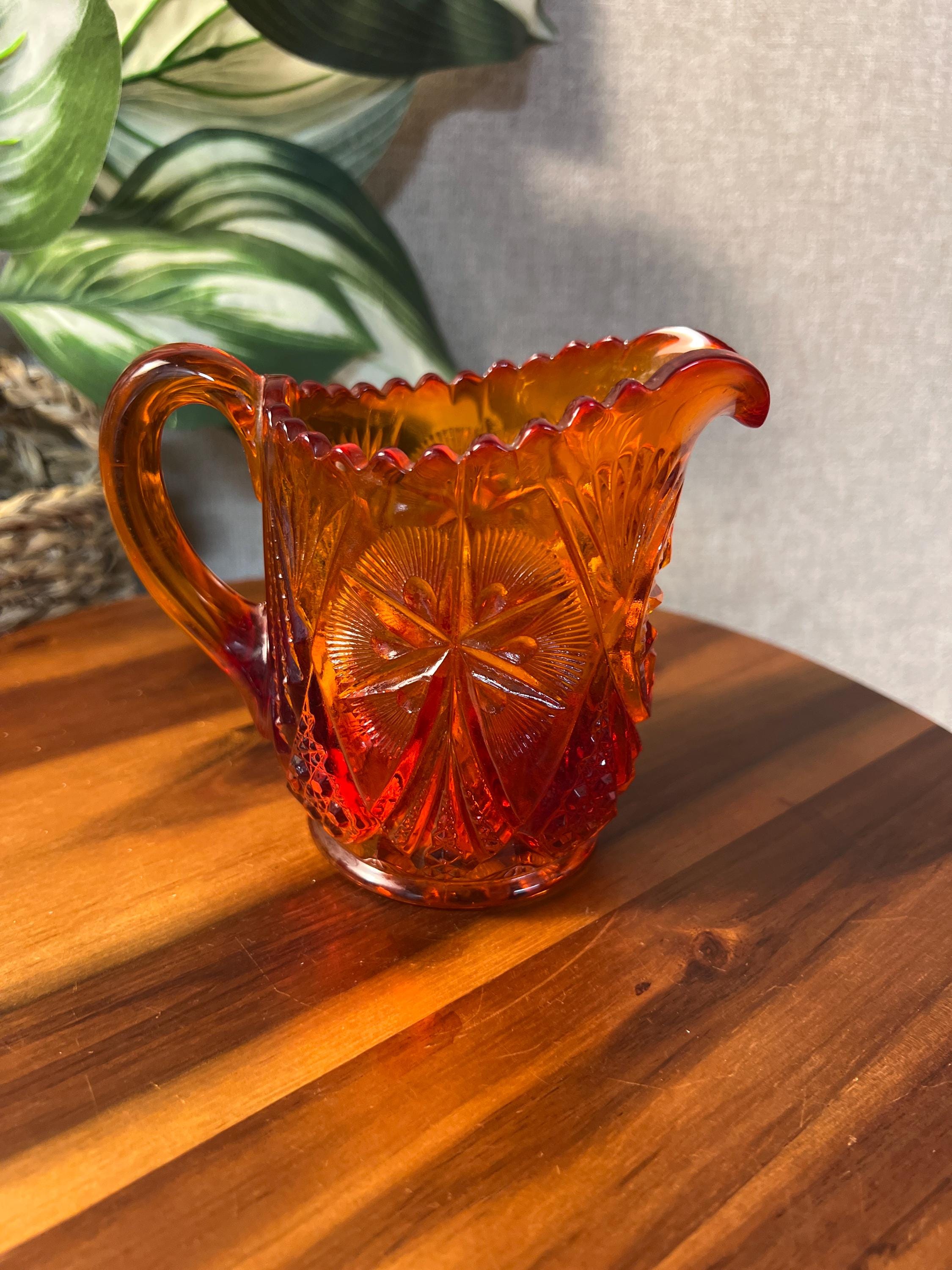 Amberina Pressed Glass Creamer Red Gold Hobstar Pattern