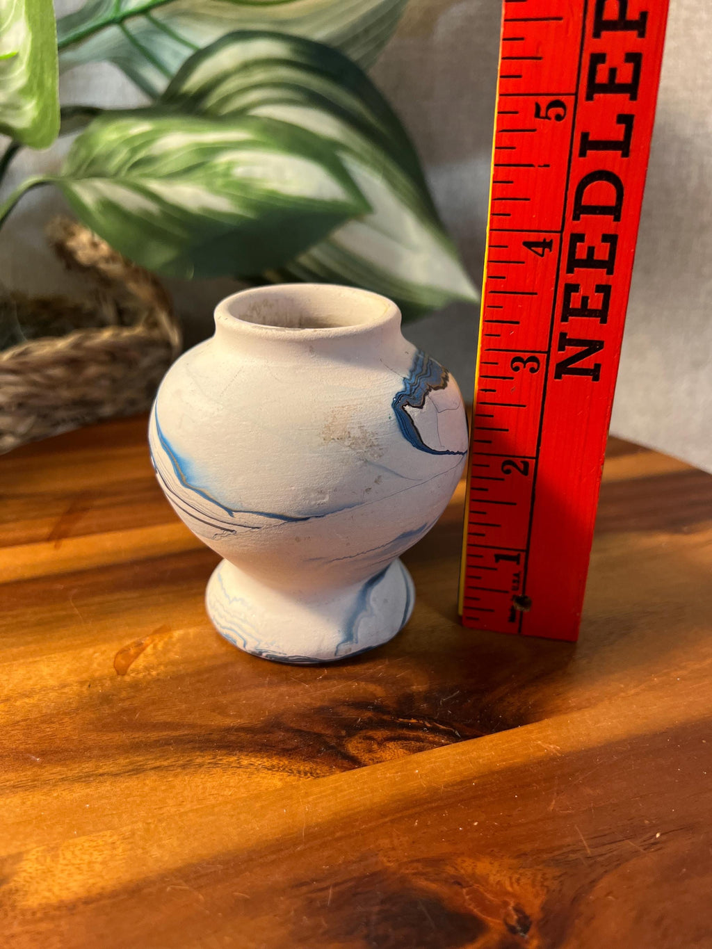 Vintage Handthrown Nemadji Small Vase Green Swirl