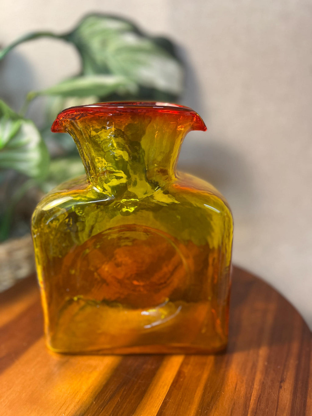 VTG Blenko Art Glass 384 Double Spouted Water Bottle Pitcher Amberina Tangerine