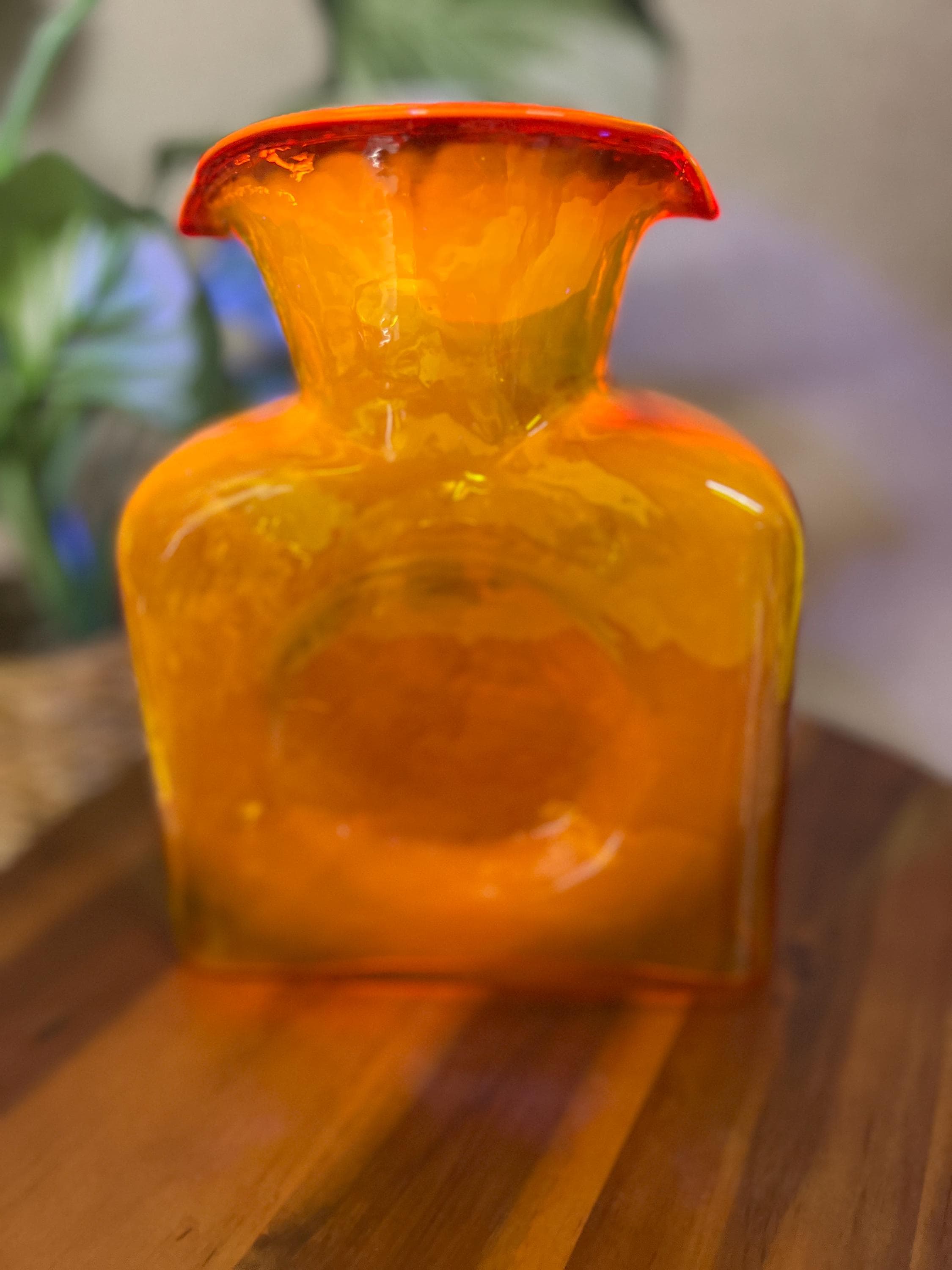 VTG Blenko Art Glass 384 Double Spouted Water Bottle Pitcher Amberina Tangerine