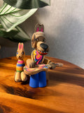 Vintage Russian Beriozka Folk Art Wooden Doll Toy, Wolf playing Guitar with Bunny