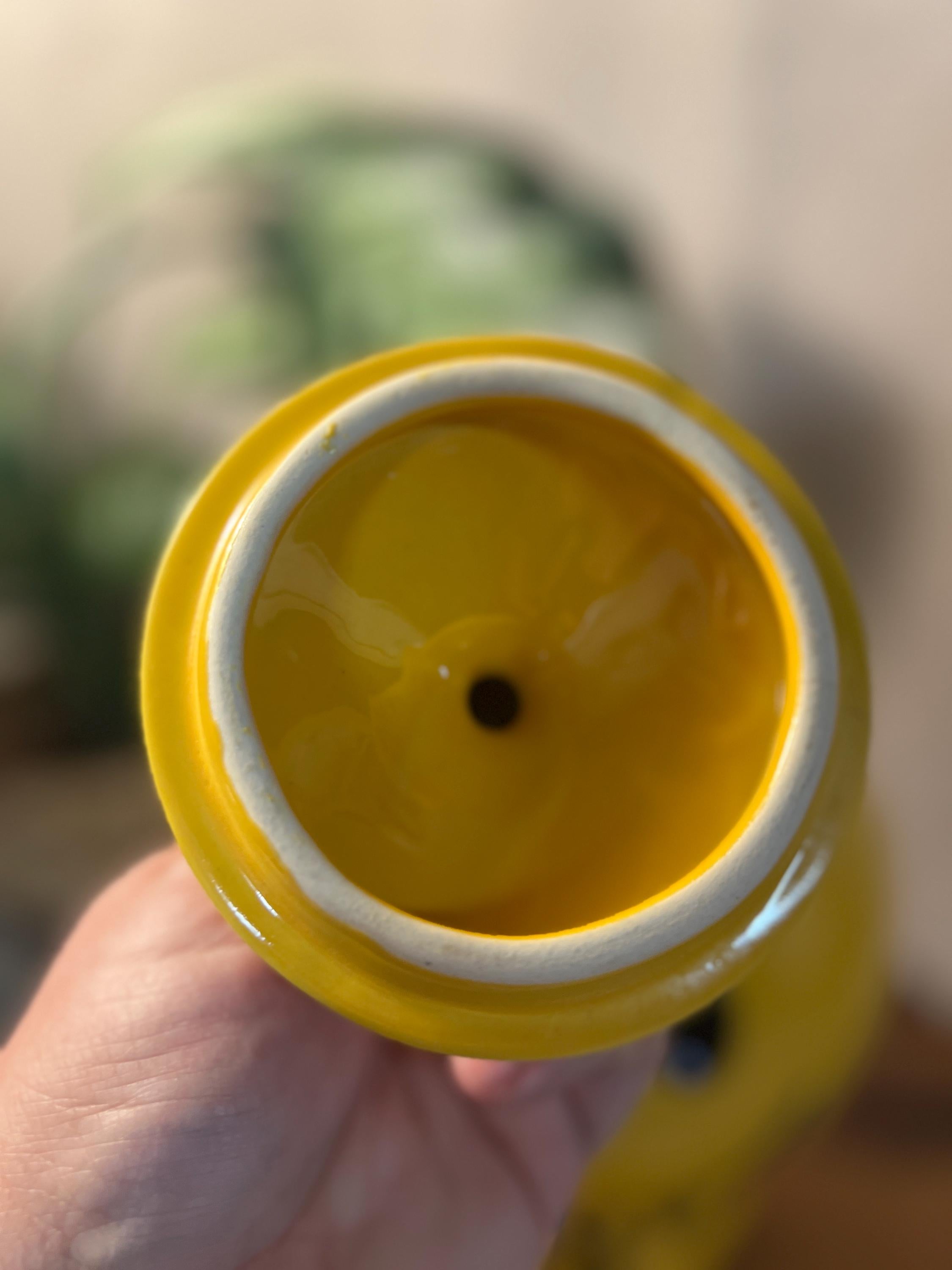 Vintage McCoy Yellow Smiley Face cookie jar W/ Lid" Have A Happy Day" 1970s