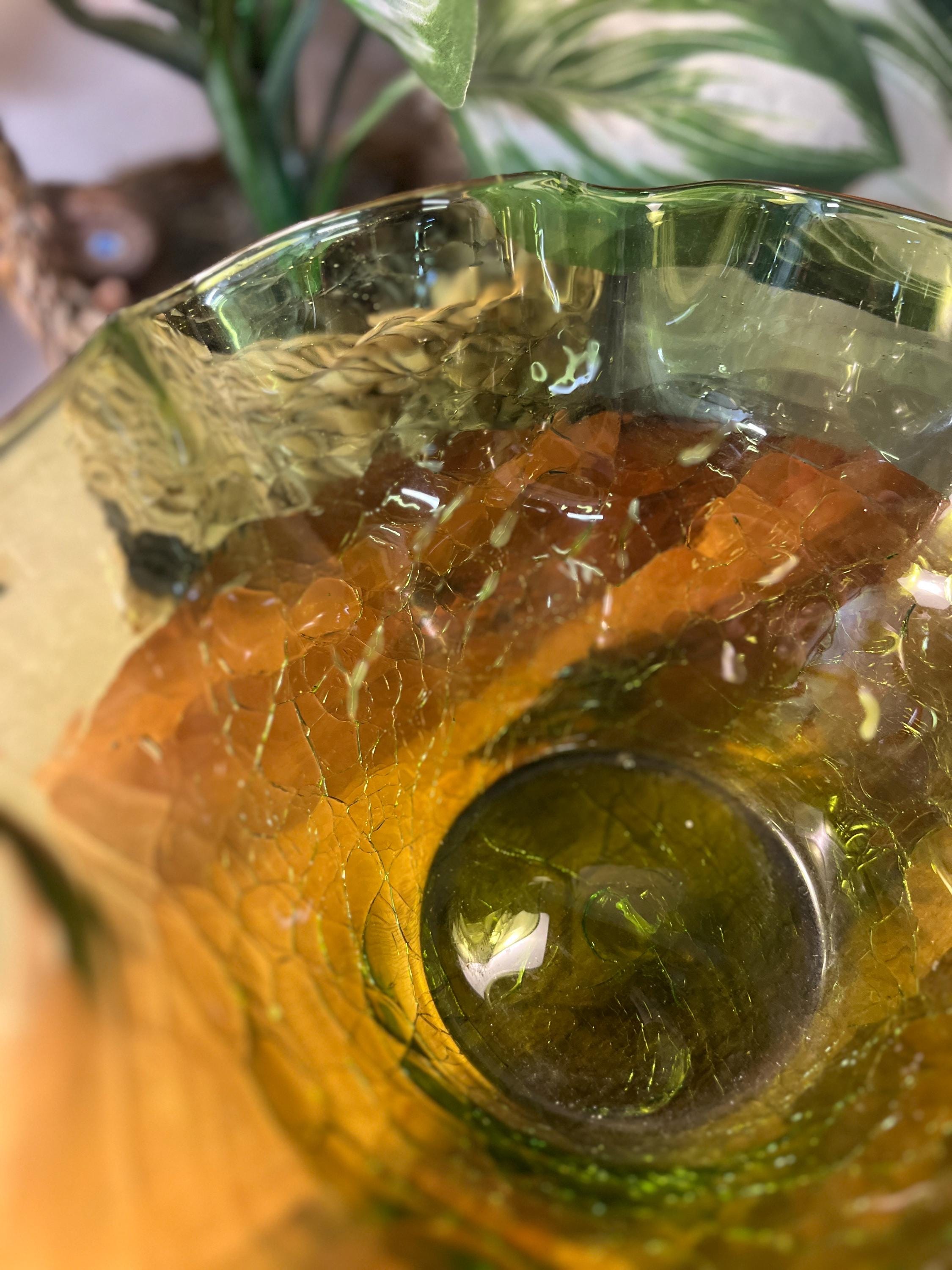 Vintage Blenko Art Glass Ruffled Bowl 1950s Mid Century Hand Blown #3744