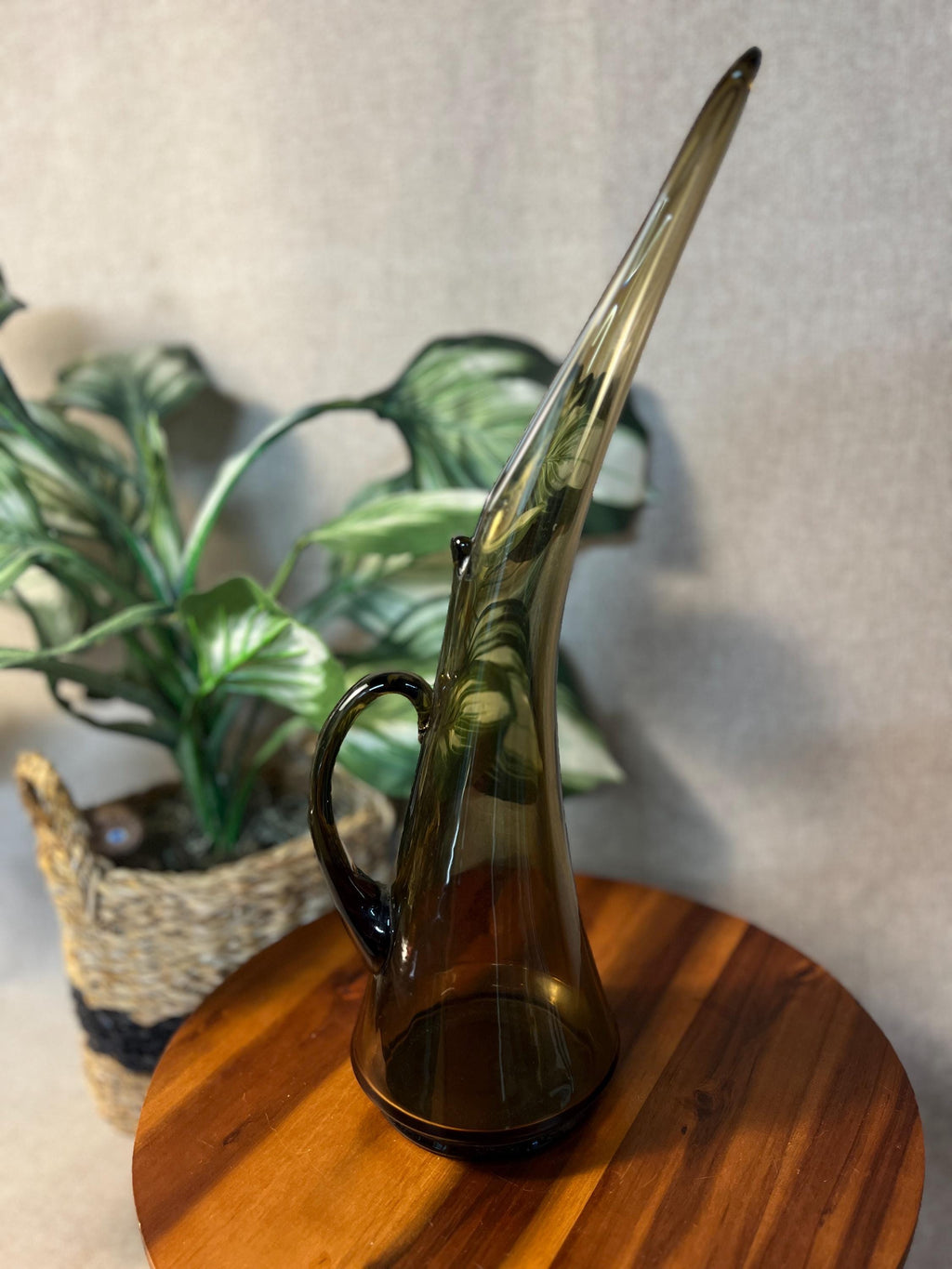 Vintage 1960's Kanawha Handblown Smoke Art Glass Pitcher Ewer Vase