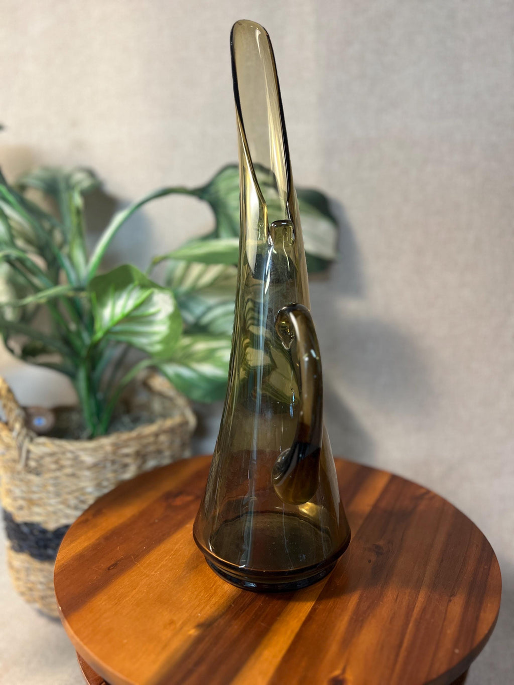 Vintage 1960's Kanawha Handblown Smoke Art Glass Pitcher Ewer Vase
