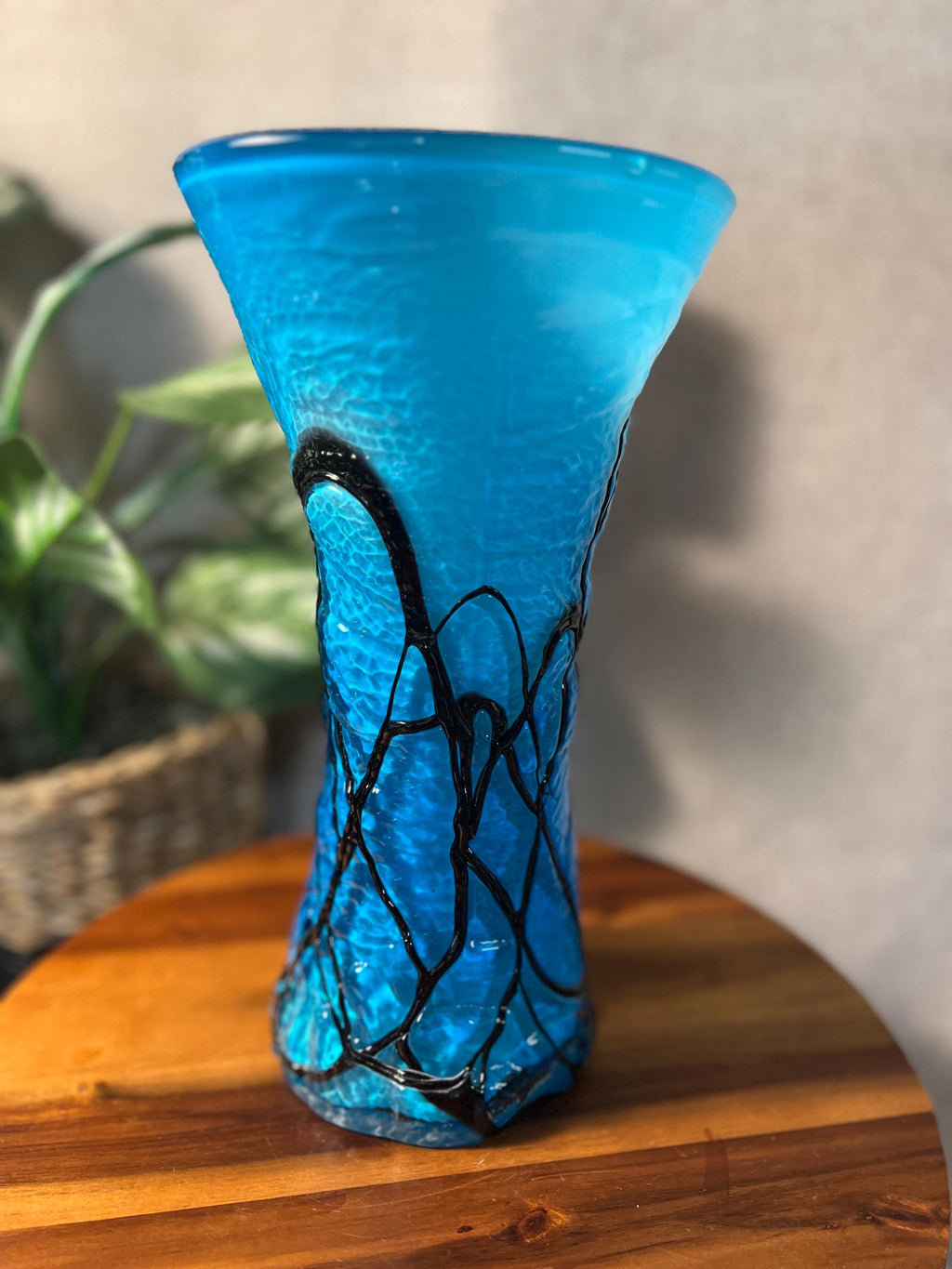 Vintage Light Blue and Cobalt Blue Vase cased glass (Italian Handblown Glass)