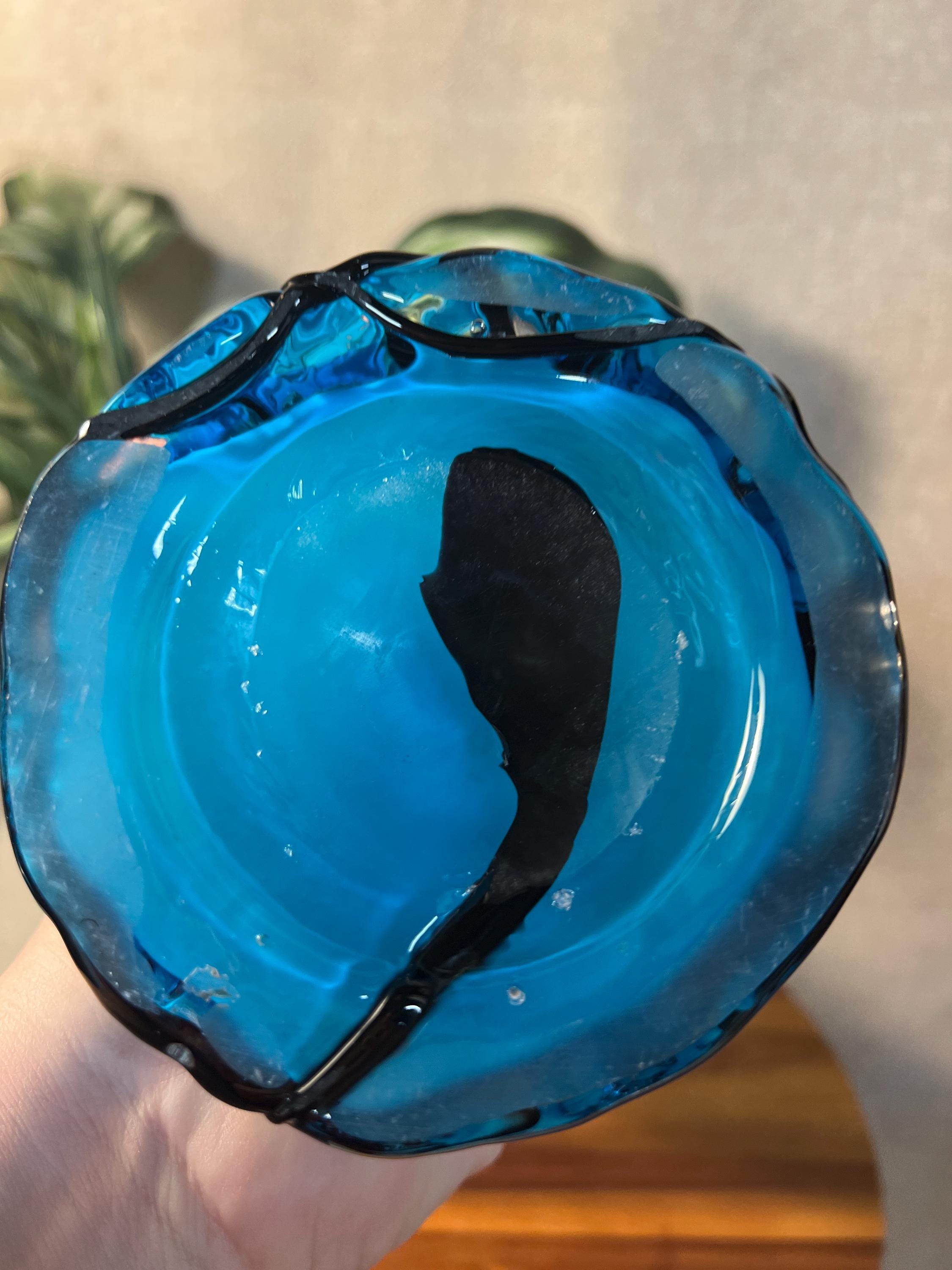 Vintage Light Blue and Cobalt Blue Vase cased glass (Italian Handblown Glass)