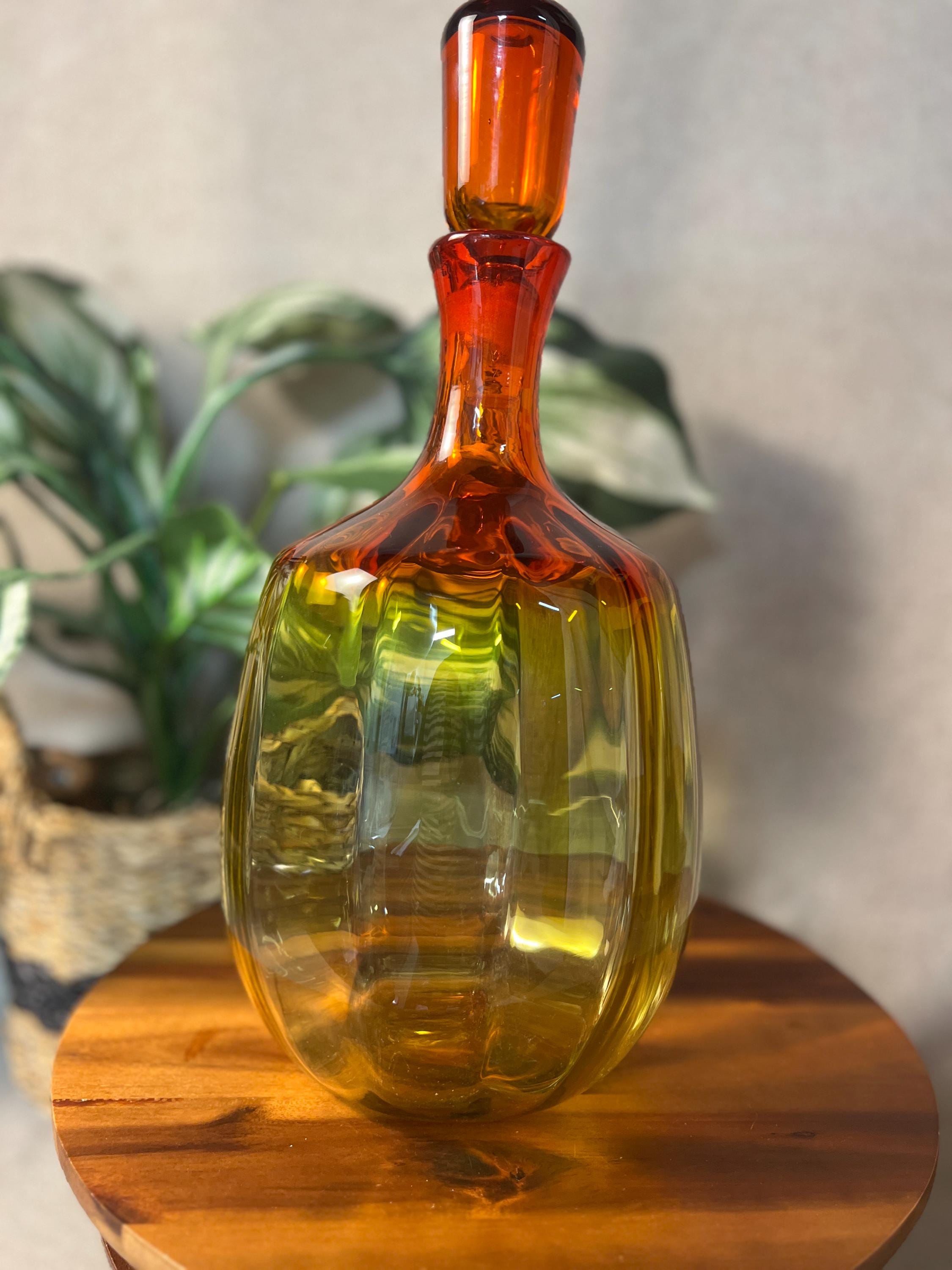 Vintage Blenko 6416 Joel Myers Decanter. 14 tall with stopper and approx 7 at widest section