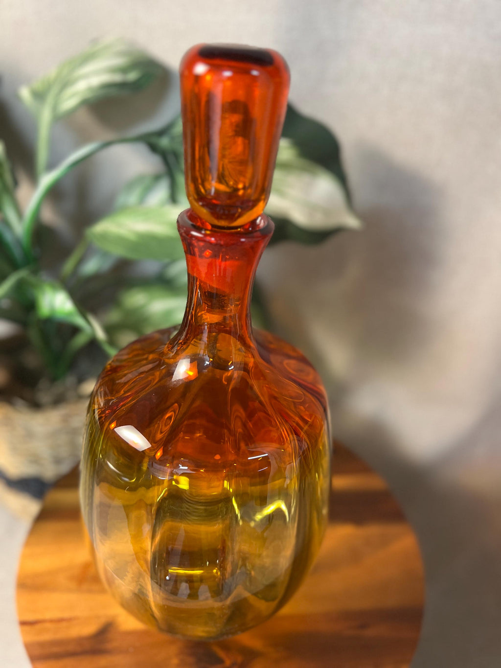 Vintage Blenko 6416 Joel Myers Decanter. 14 tall with stopper and approx 7 at widest section