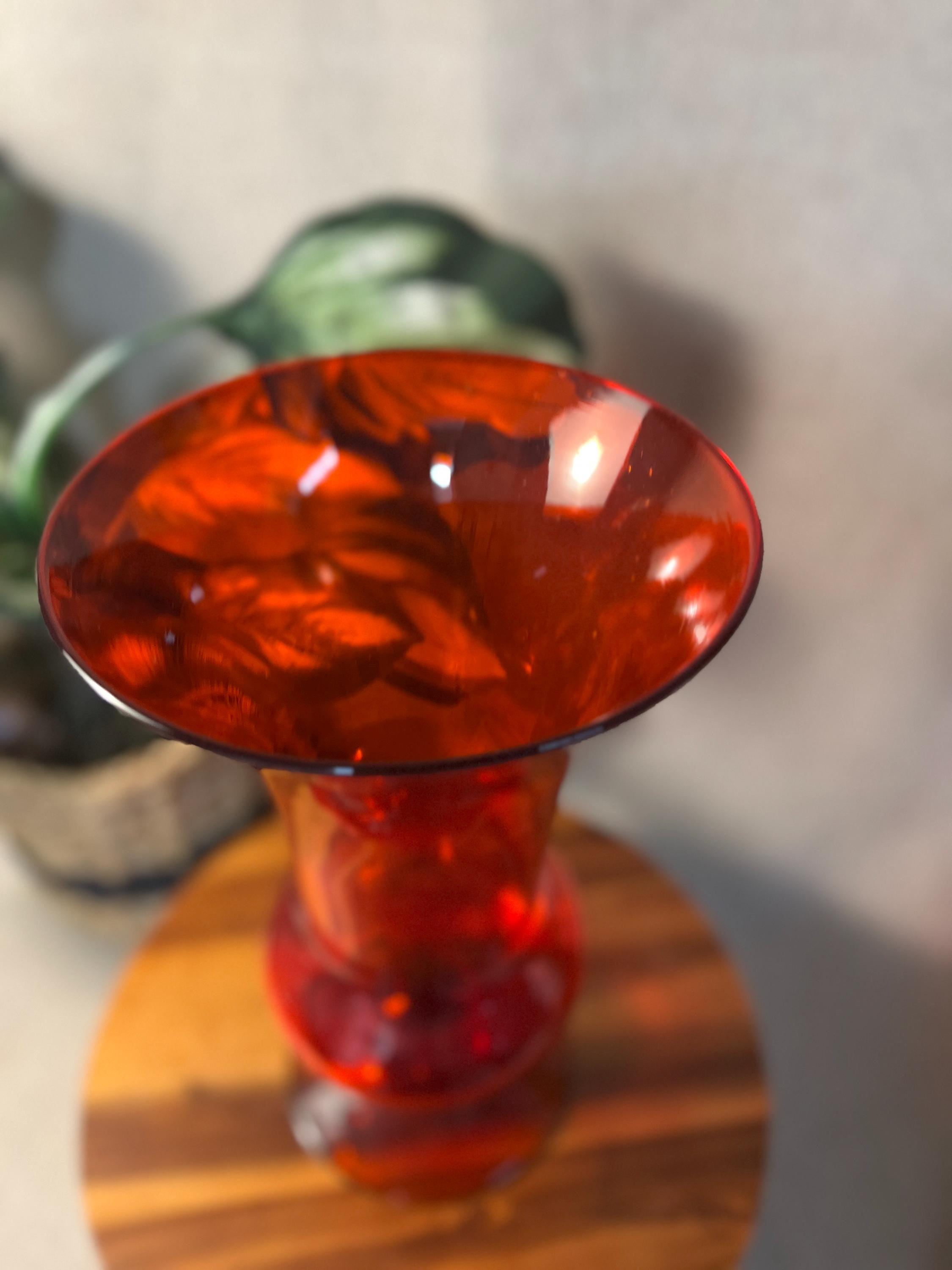 Vintage Mid Century Modern Red Orange Art Glass 1960's