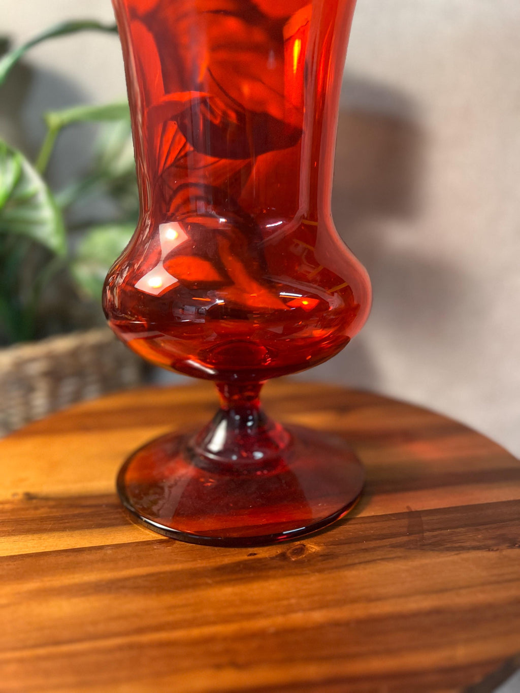 Vintage Mid Century Modern Red Orange Art Glass 1960's