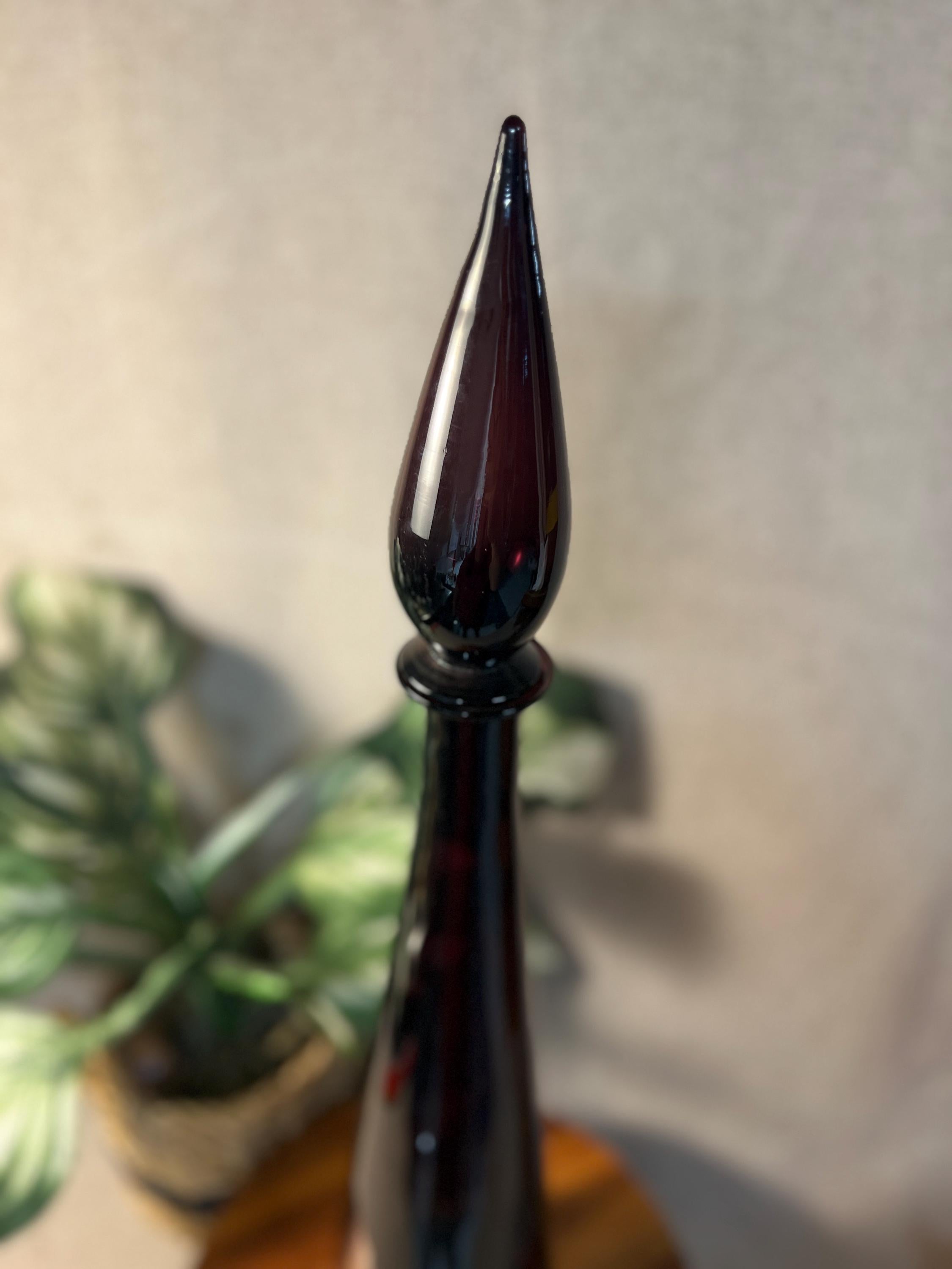 MCM 26 Tall Empoli Purple Amethyst Glass Bottle Decanter Vintage 1960s Top glued on