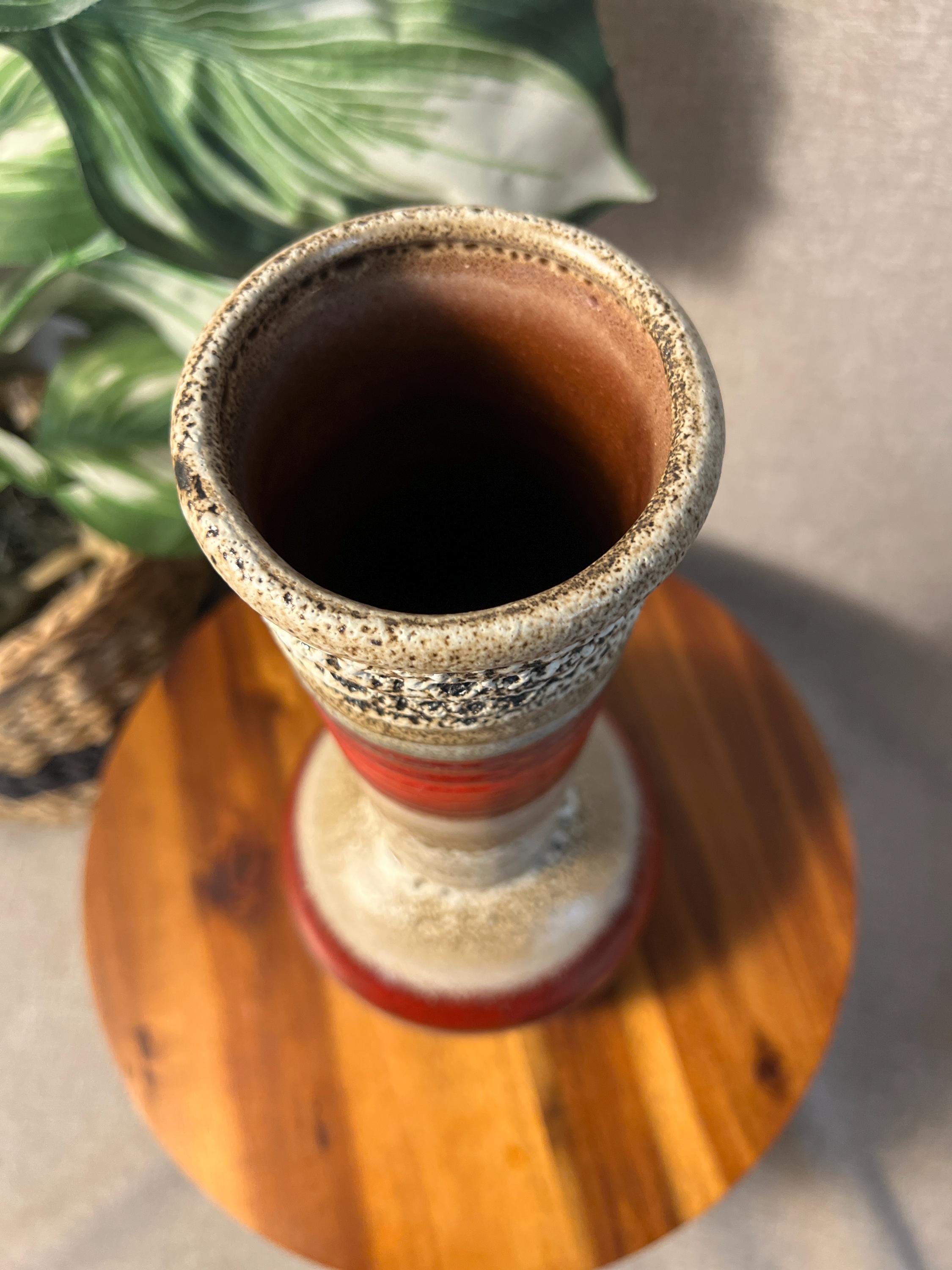 West German Fat Lava Vase Red Black Tan cream MCM Art Pottery