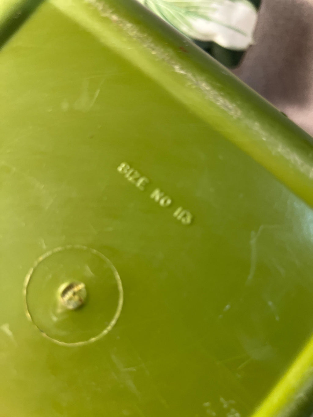 1970s Avocado Green Floral Nesting Canister — Retro Plastic Kitchen Storage