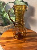 Vintage Amber Glass pitcher Hand blown Mid-Century Modern with a spiral rope design
