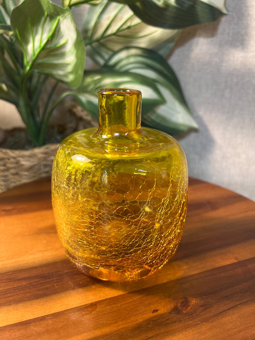 Blenko yellow crackle glass vase 6424