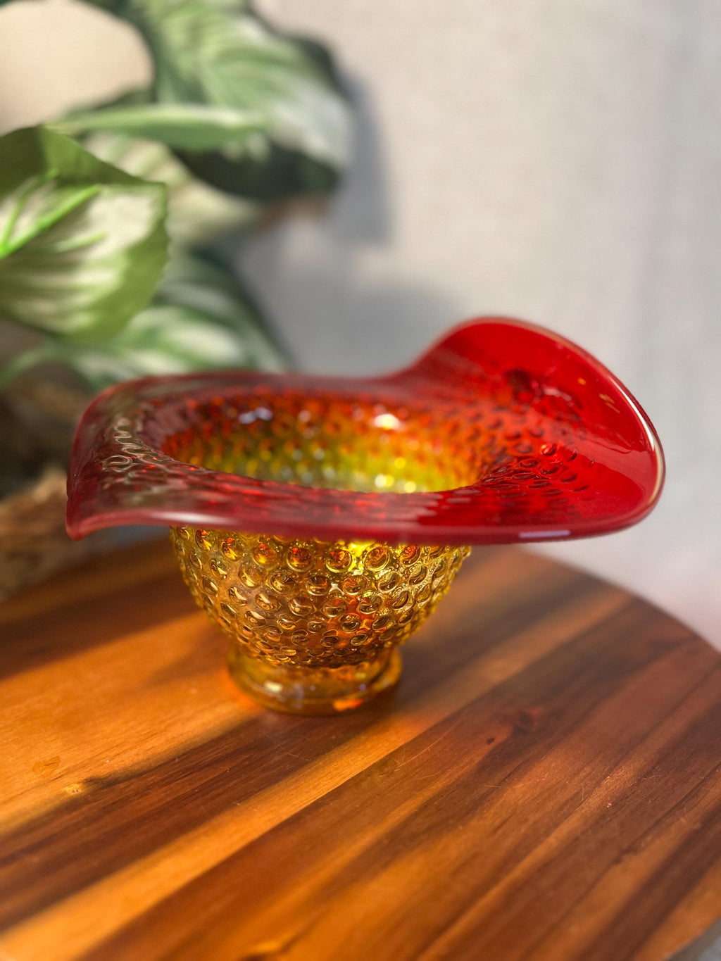 Vtg KANAWHA Glass Jack in the Pulpit Hobnail Amberina Vase Centerpiece GLOWS