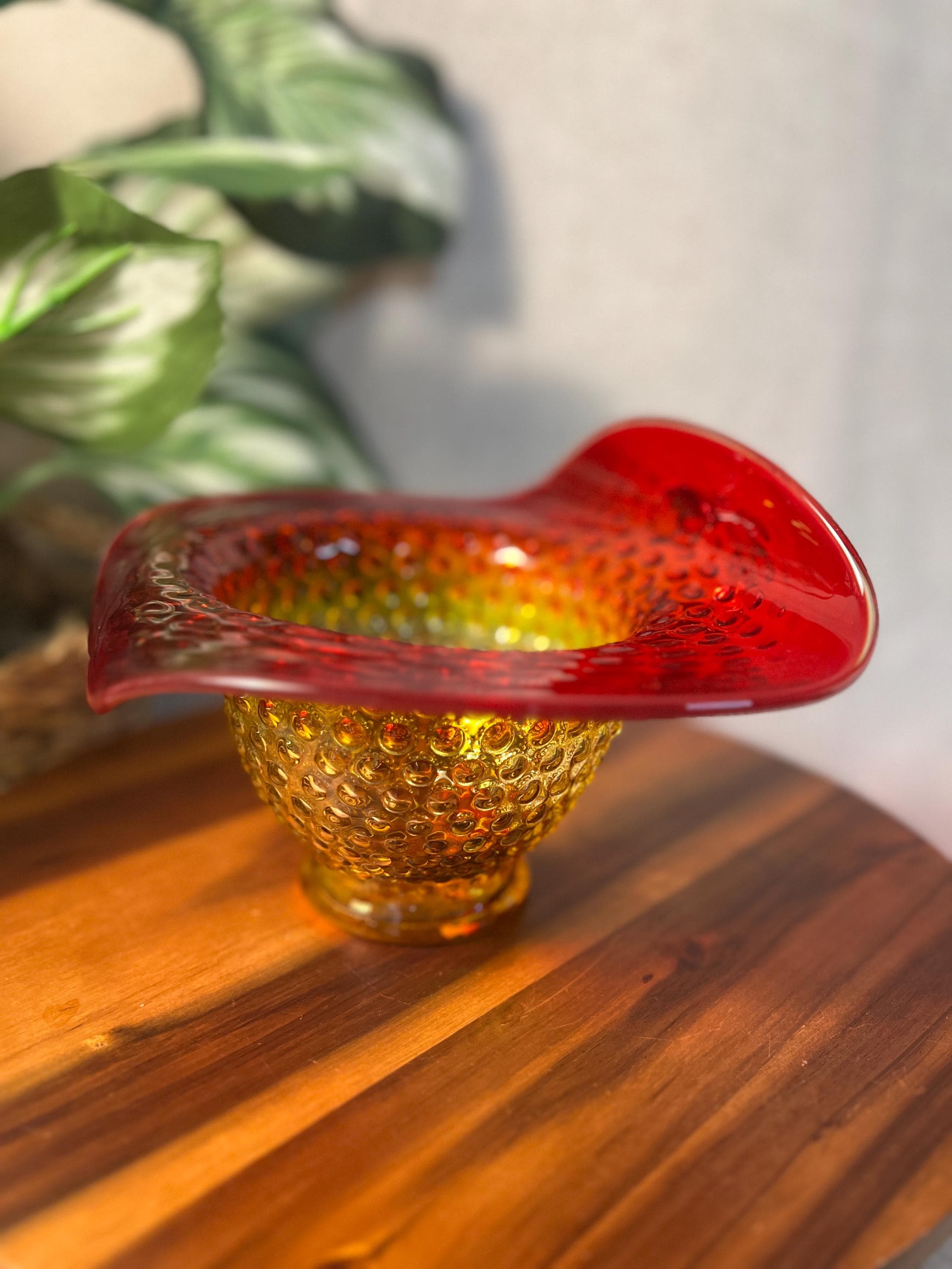 Vtg KANAWHA Glass Jack in the Pulpit Hobnail Amberina Vase Centerpiece GLOWS
