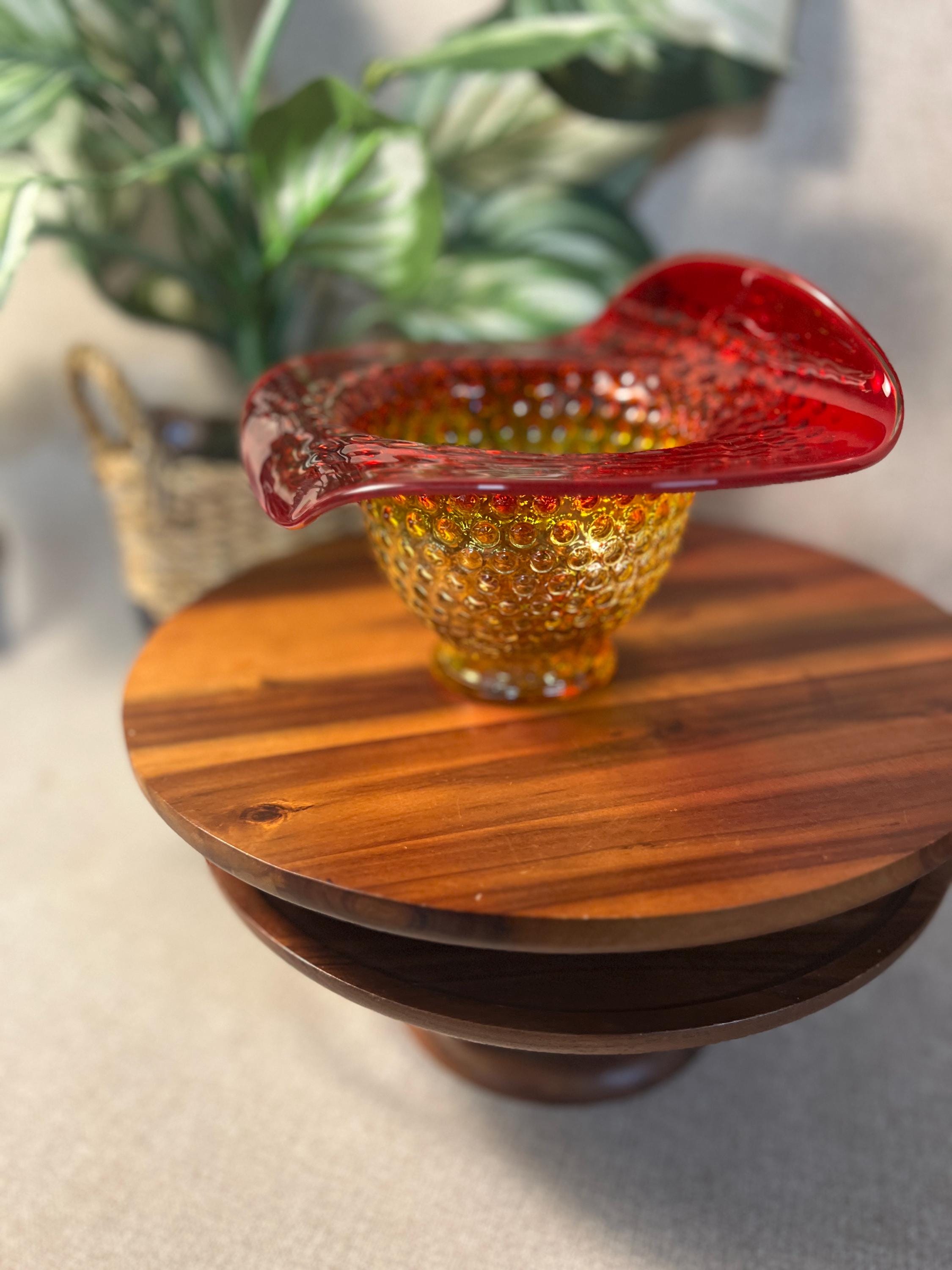 Vtg KANAWHA Glass Jack in the Pulpit Hobnail Amberina Vase Centerpiece GLOWS