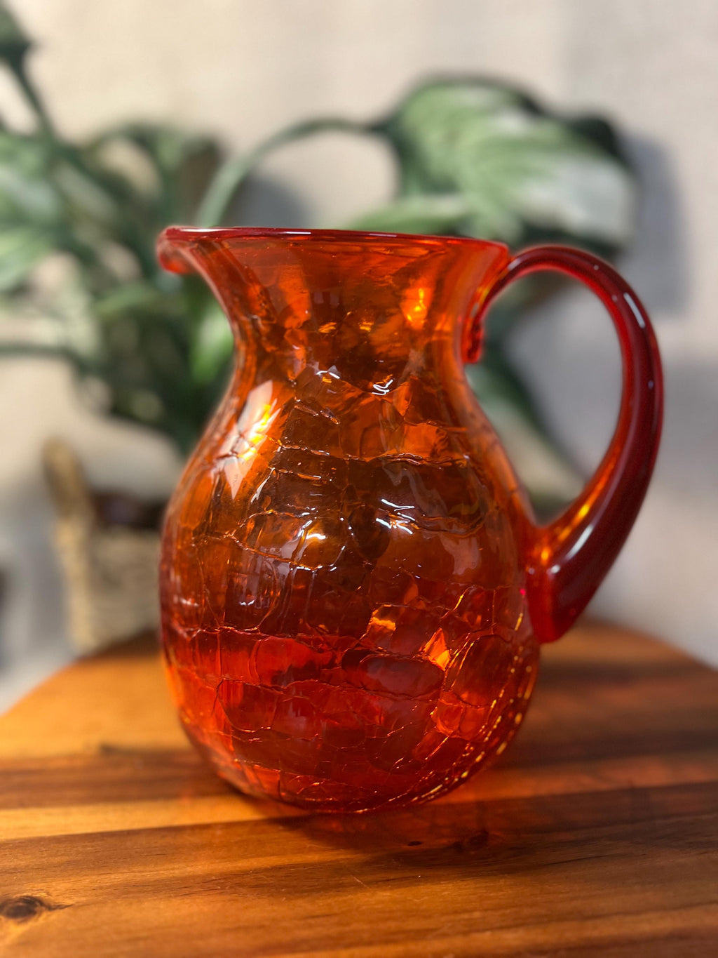 Vintage MCM Blenko Glass 637M Pitcher In Amberina Crackle Stunning