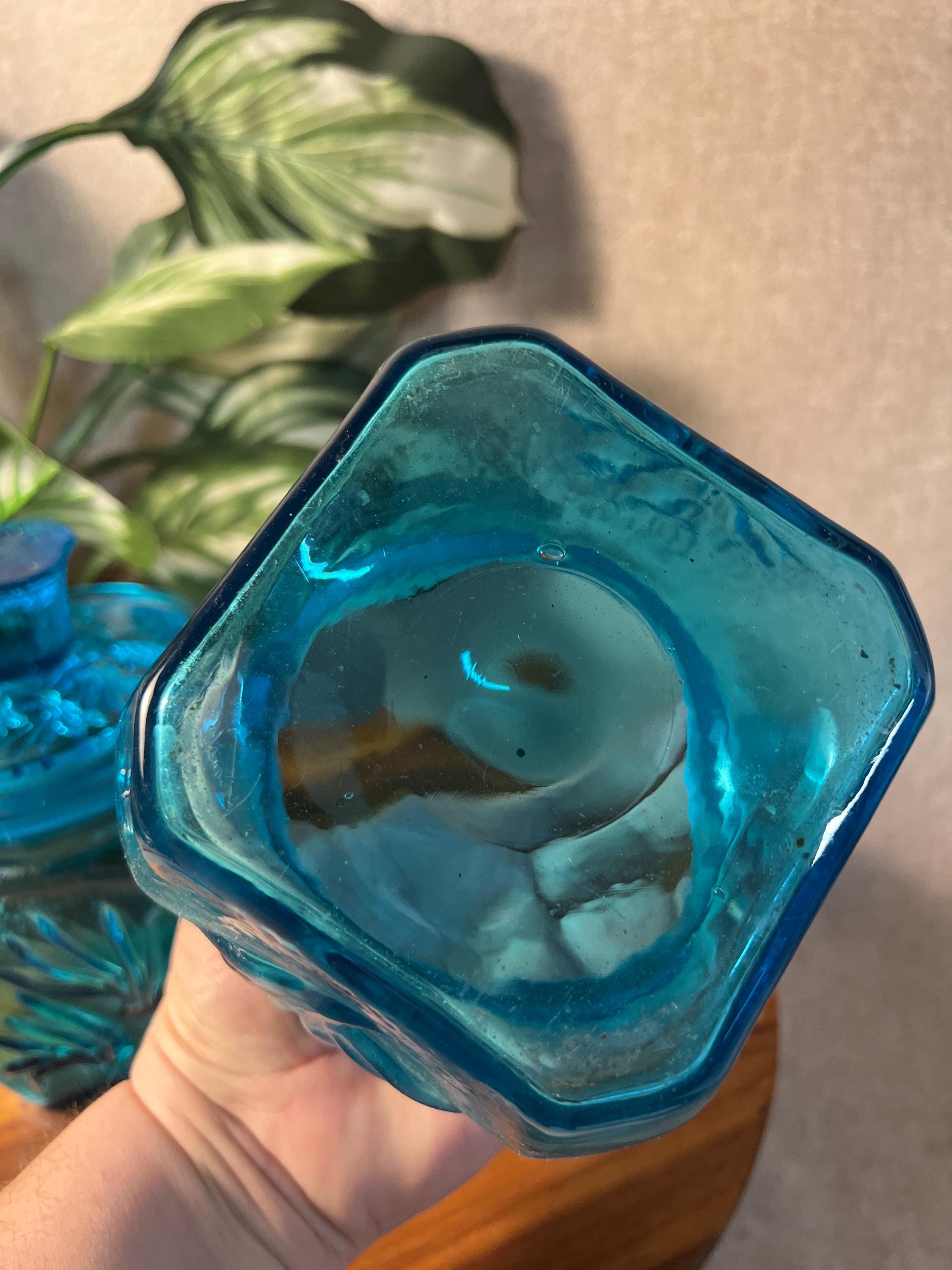 Vintage L E Smith Blue 1960 Sand Swirl Canister Set of 2 Turquoise Glass W Lids
