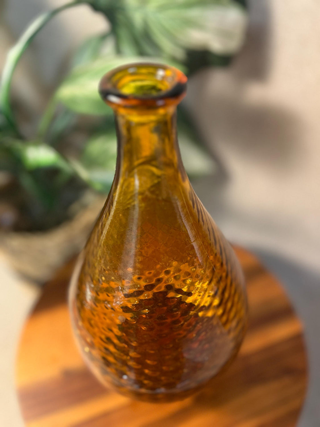 Vintage Mid-Century Modern Amber Empoli Glass Genie Decanter Bottle 18