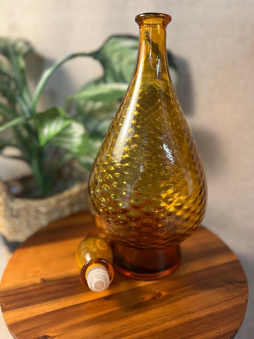 Vintage Mid-Century Modern Amber Empoli Glass Genie Decanter Bottle 18