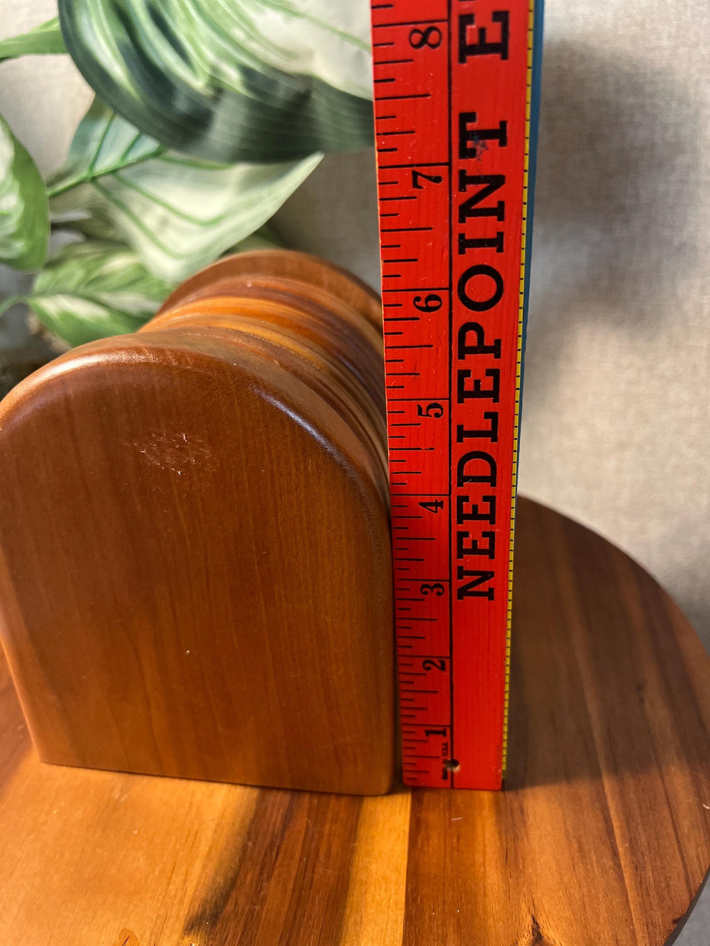 Vintage Hand-Carved Wooden Coaster Set Of 6 Round With Holder