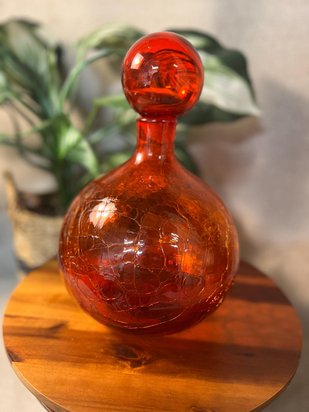 Blenko 636L In Tangerine Crackle 12 no original stopper, but throwing in a BLENKO orb and red pictured