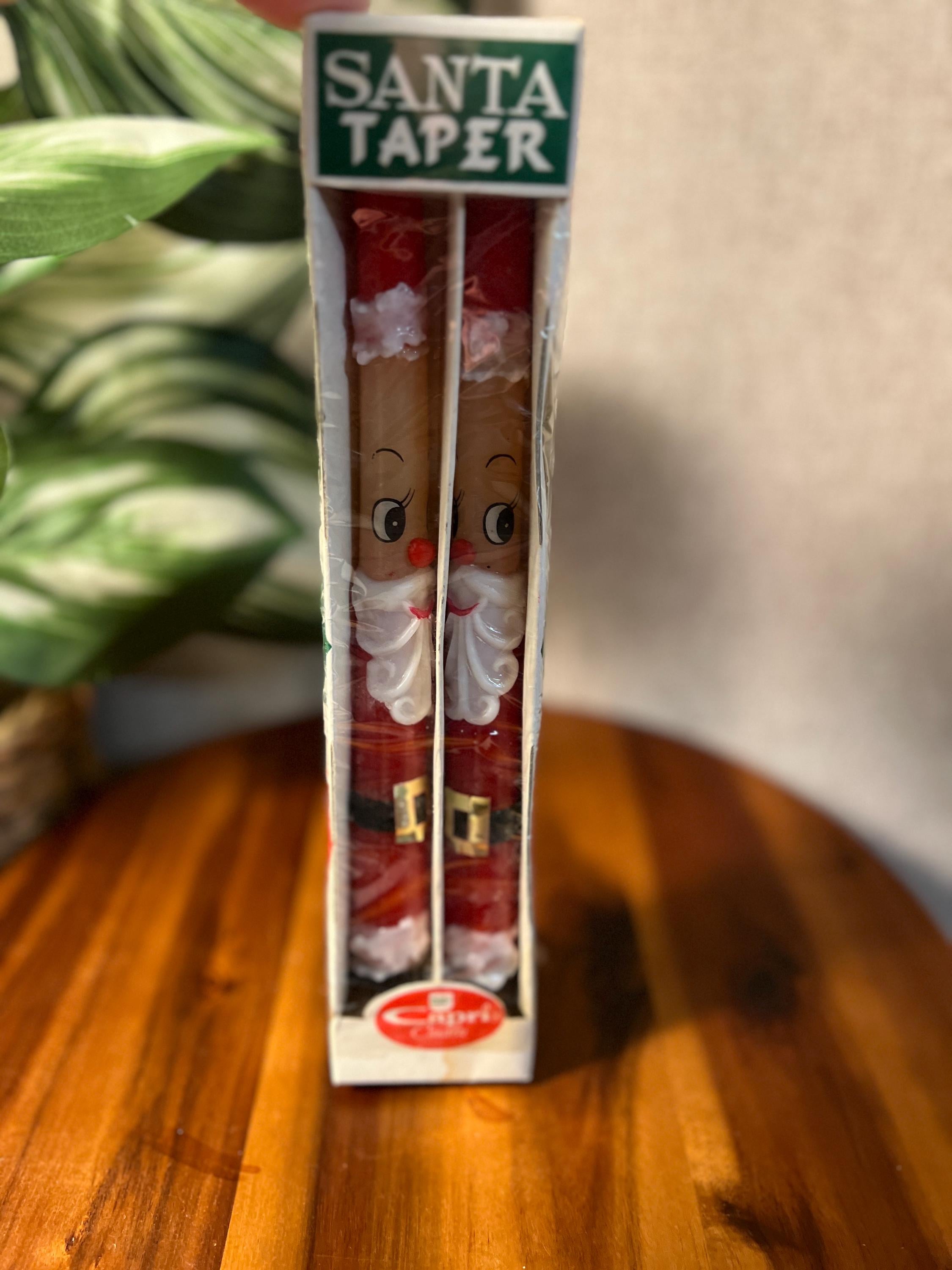 Vintage Capri Kitschy Red Santa Claus Christmas Xmas Tall Wax Taper Candles new old stock